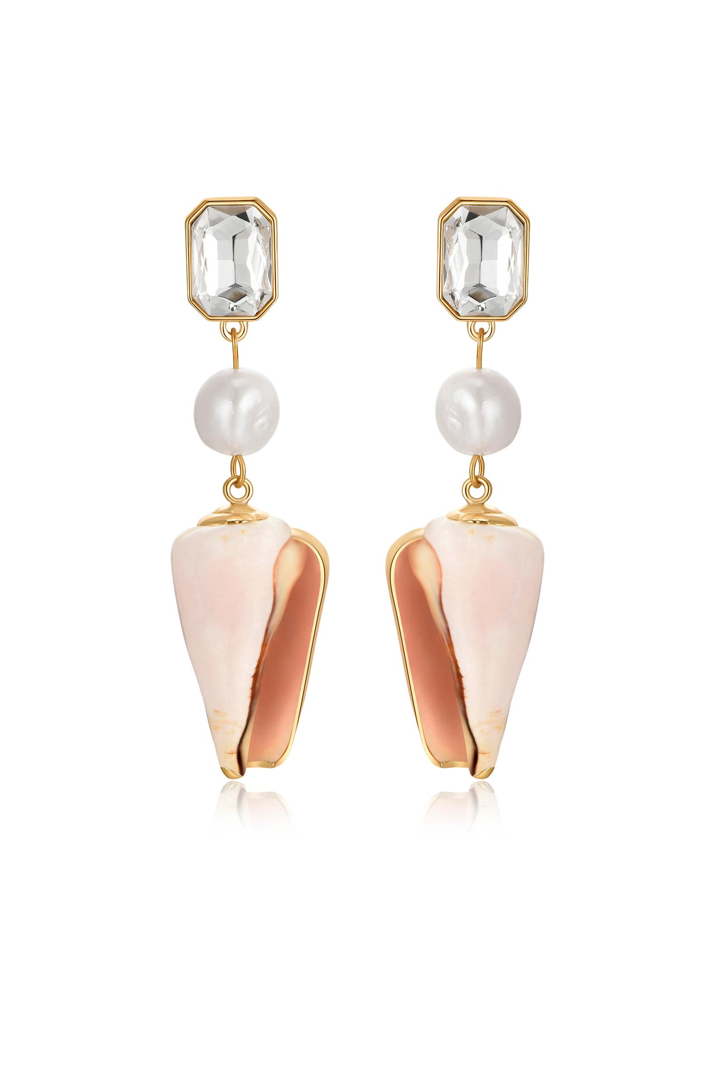 Golden Rimmed Shell Dangle Earrings