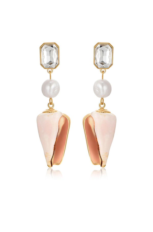 Golden Rimmed Shell Dangle Earrings