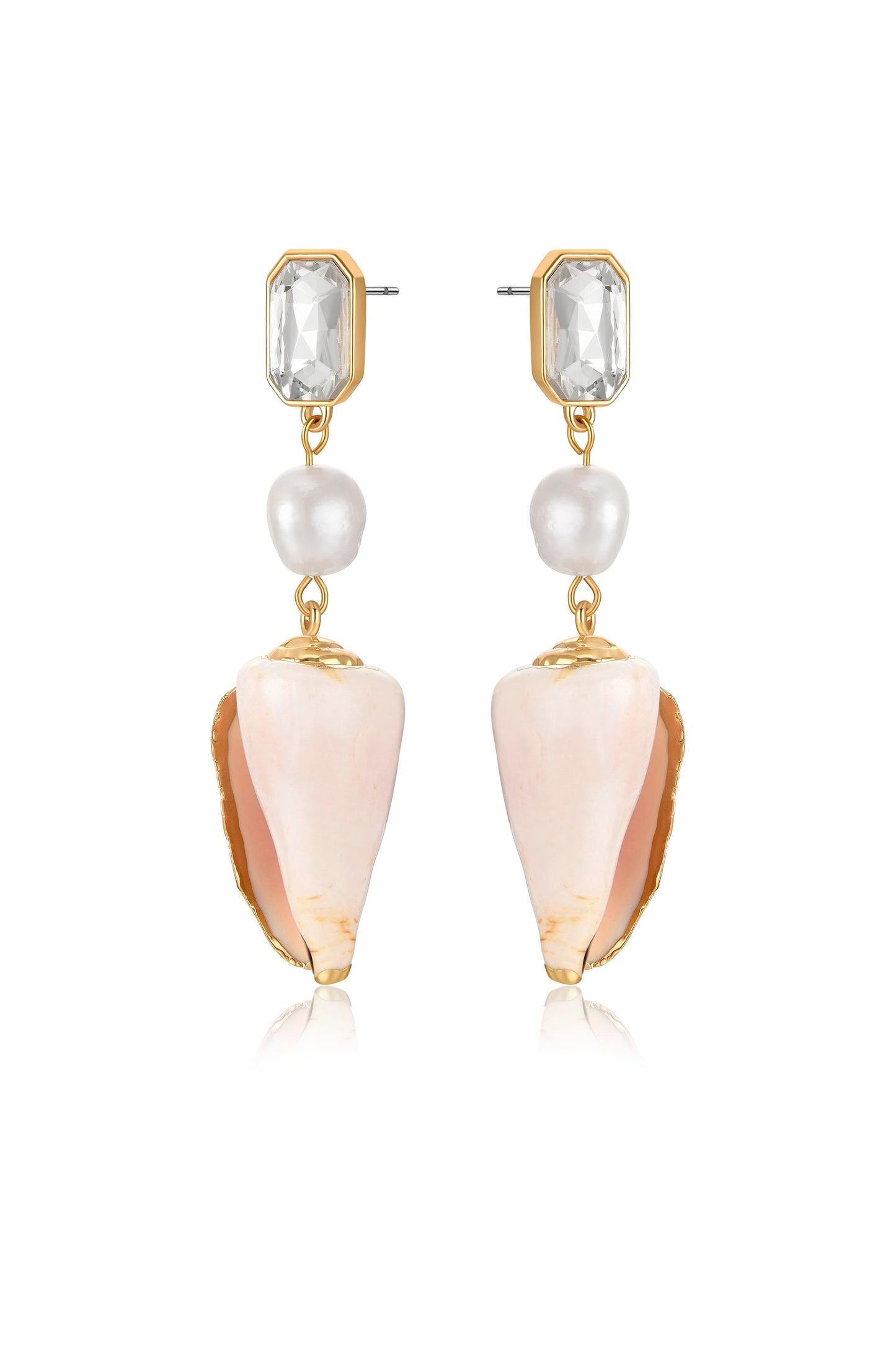 Golden Rimmed Shell Dangle Earrings side
