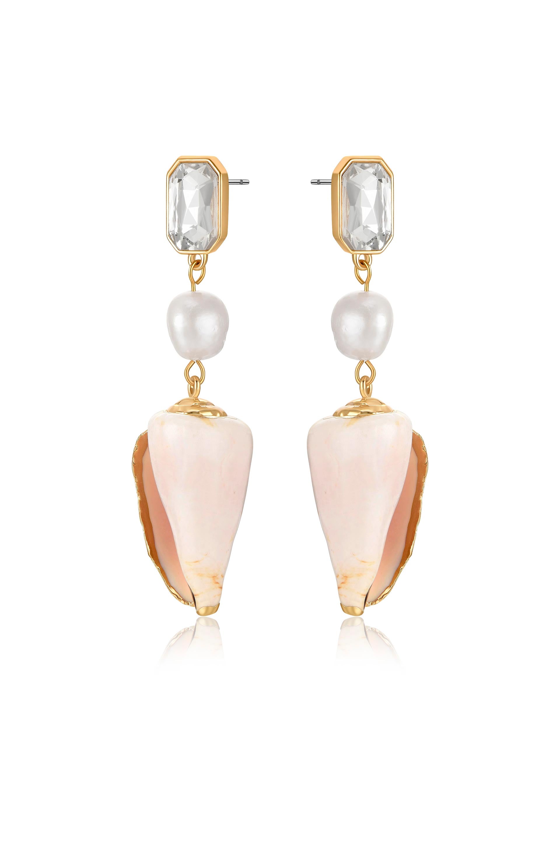 Golden Rimmed Shell Dangle Earrings side