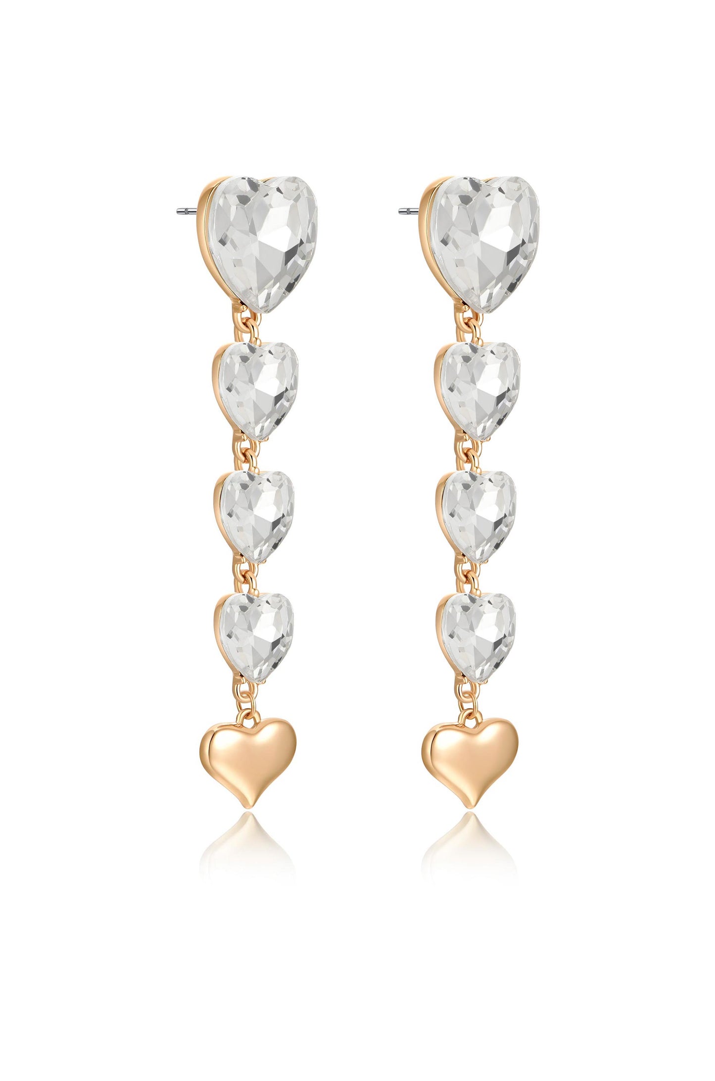 Falling Crystal Love 18k Gold Plated Heart Drop Earrings side