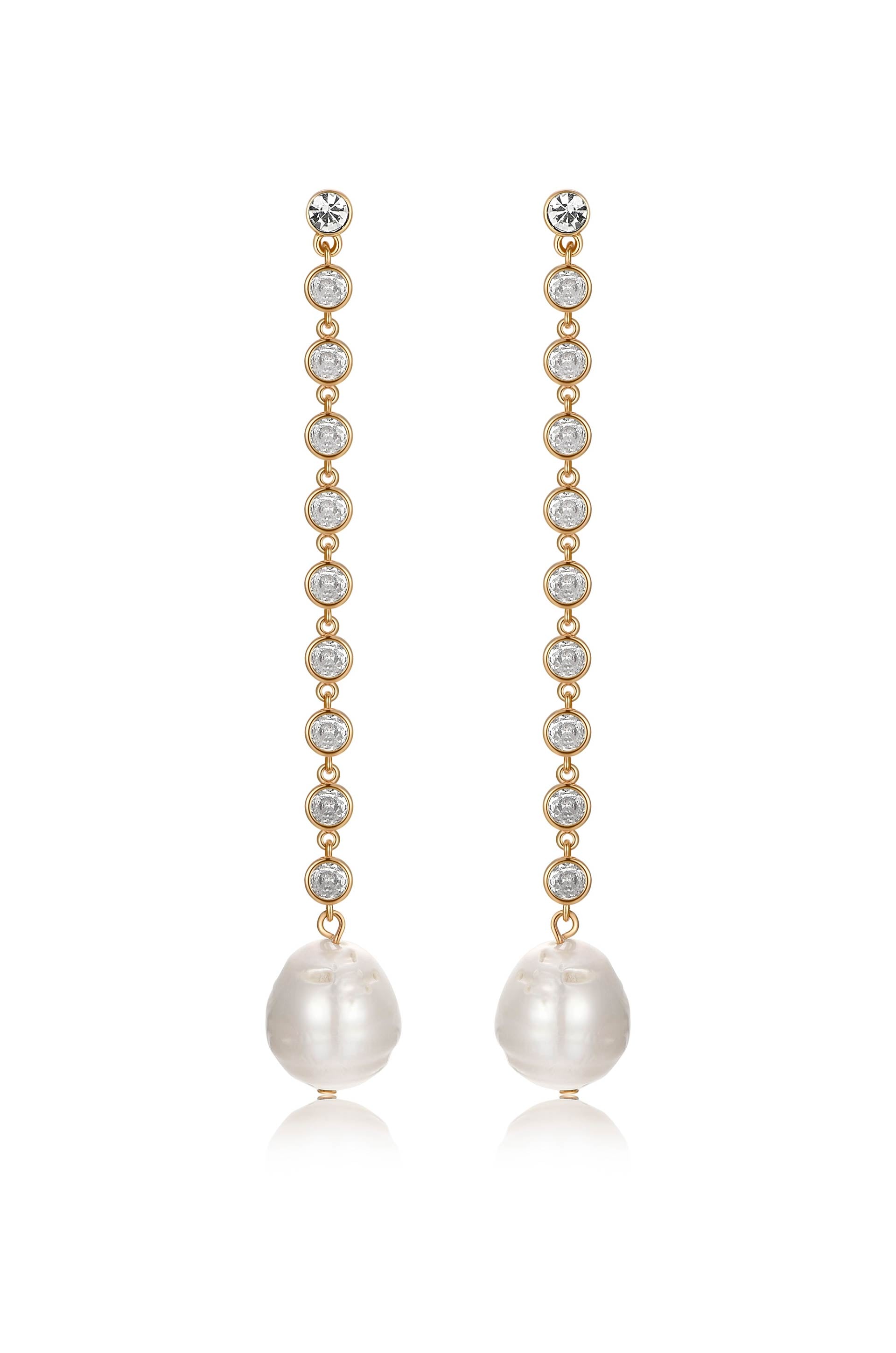 Crystal Chain Pearl Drop Earrings