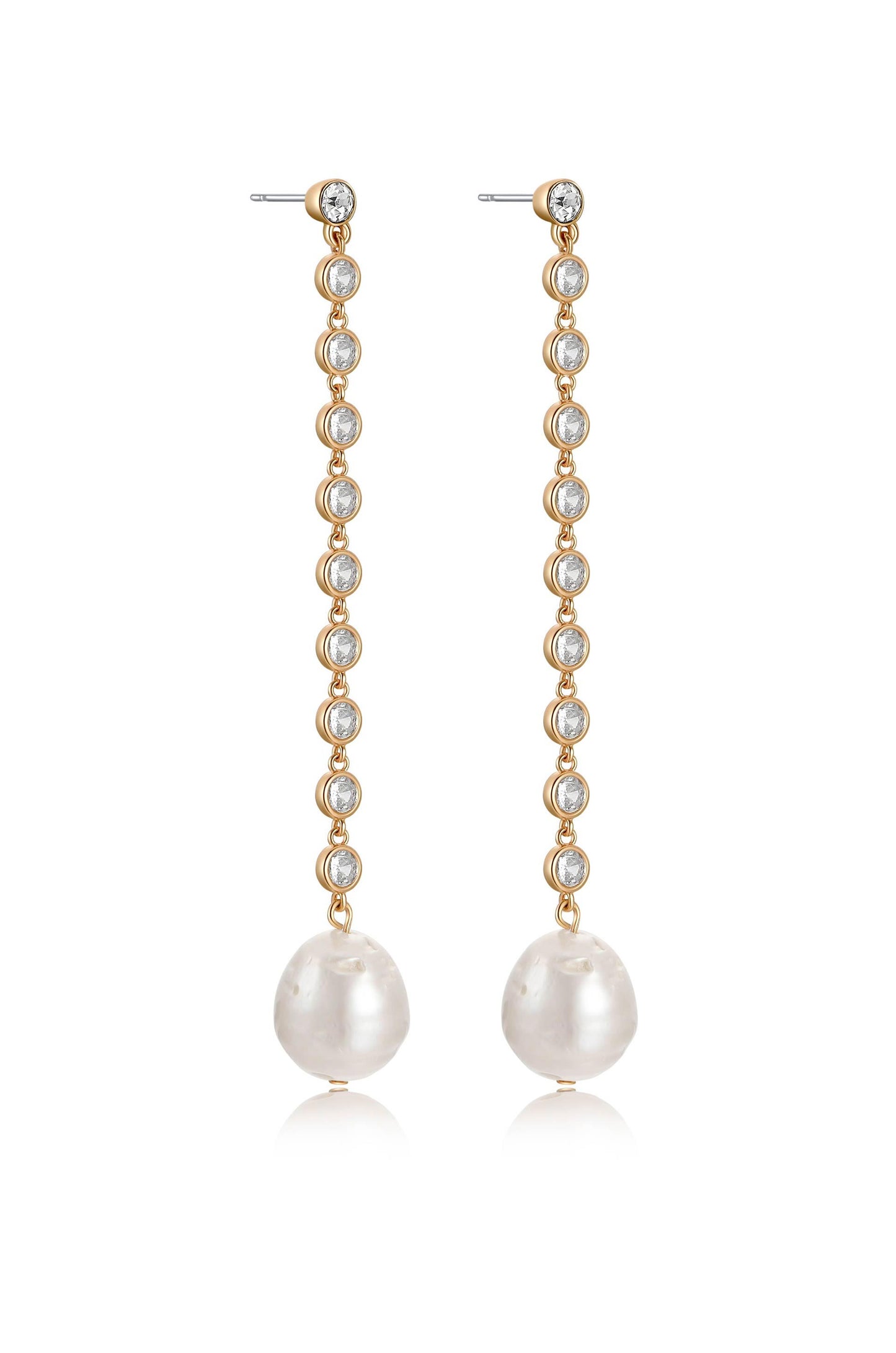 Crystal Chain Pearl Drop Earrings side