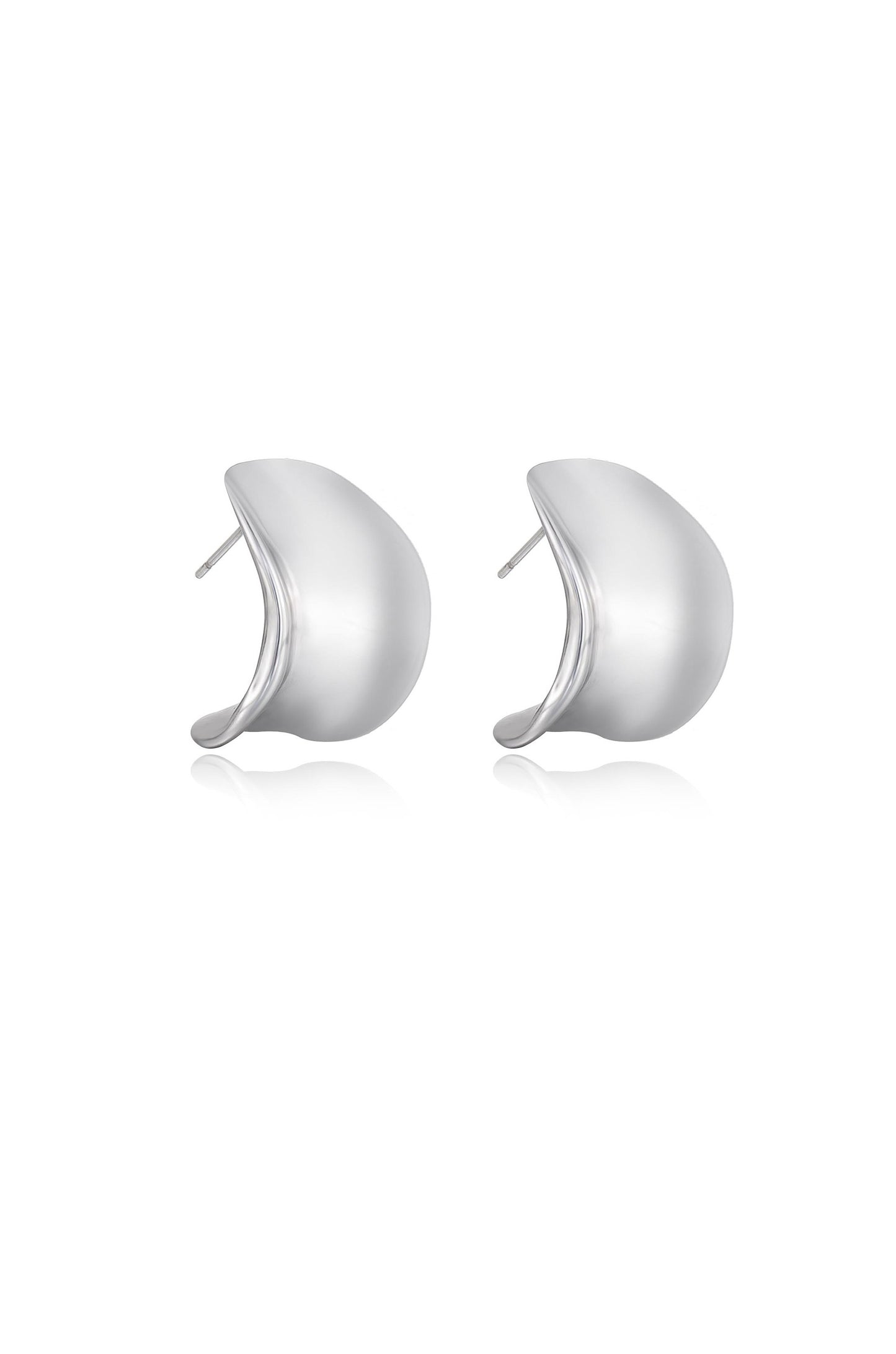 Curved Stud Earrings Rhodium Plated