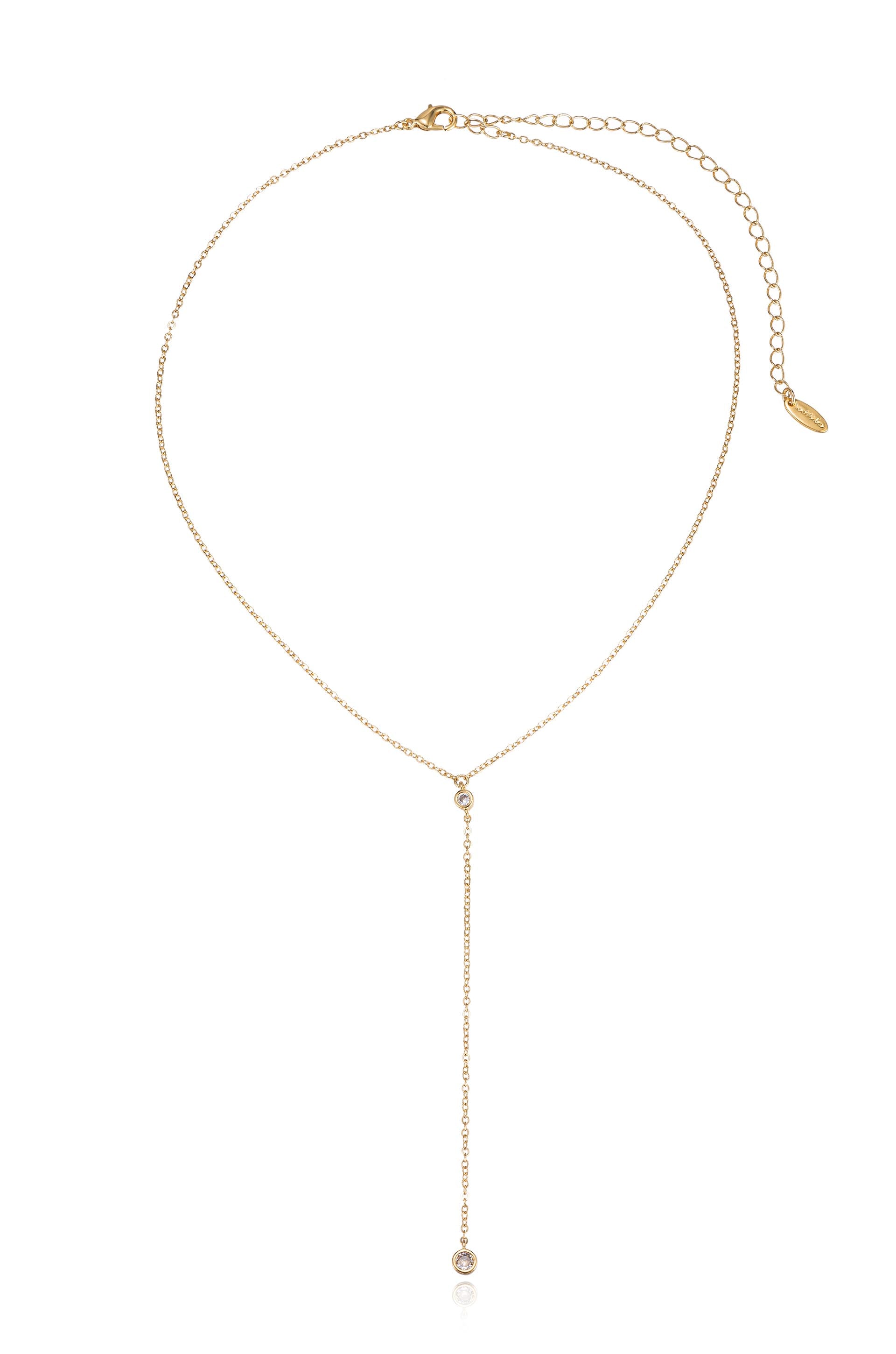 Simplistic Crystal Layered Lariat Necklace Set full view