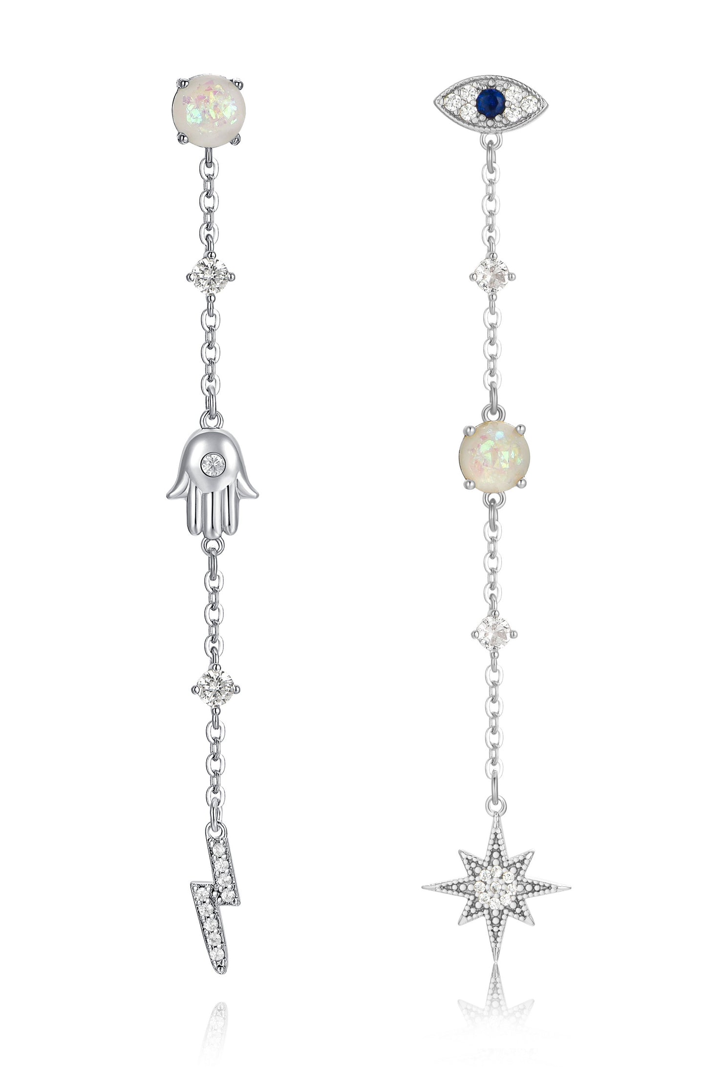 Dangle Opal and Charms Earrings in rhodium
