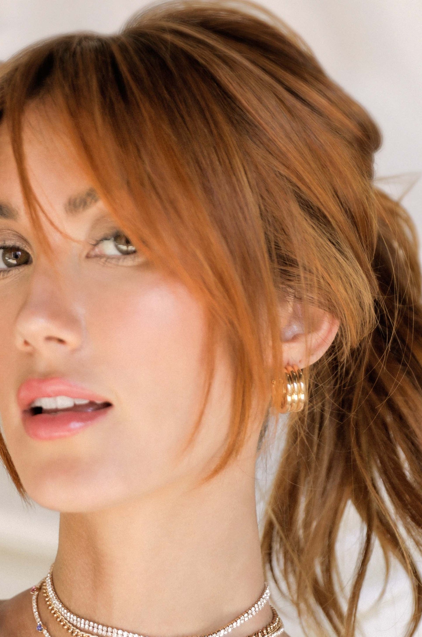 Pipeline 18k Gold Plated Hoops on model
