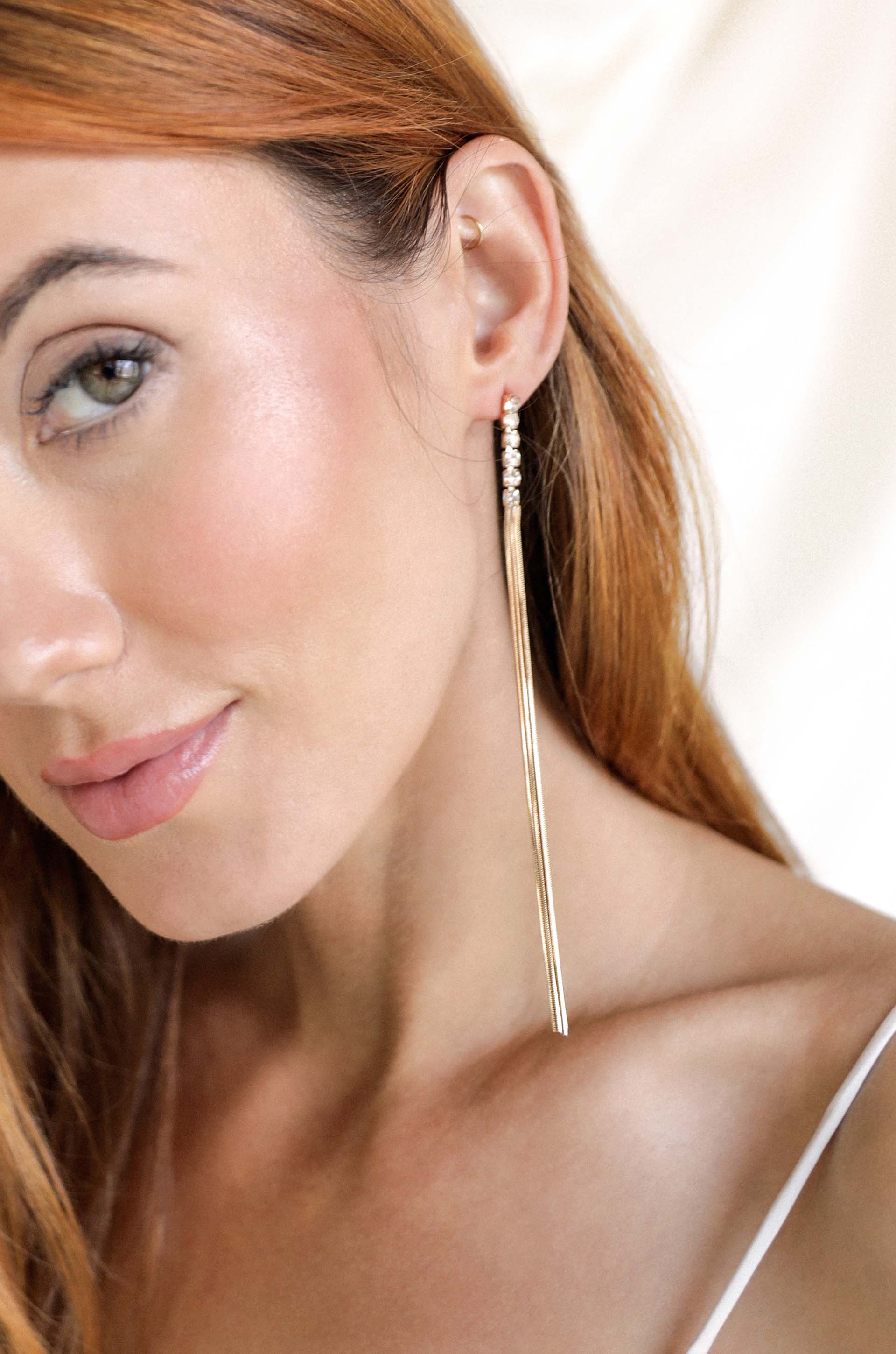 Streamline Dangle Earrings on model