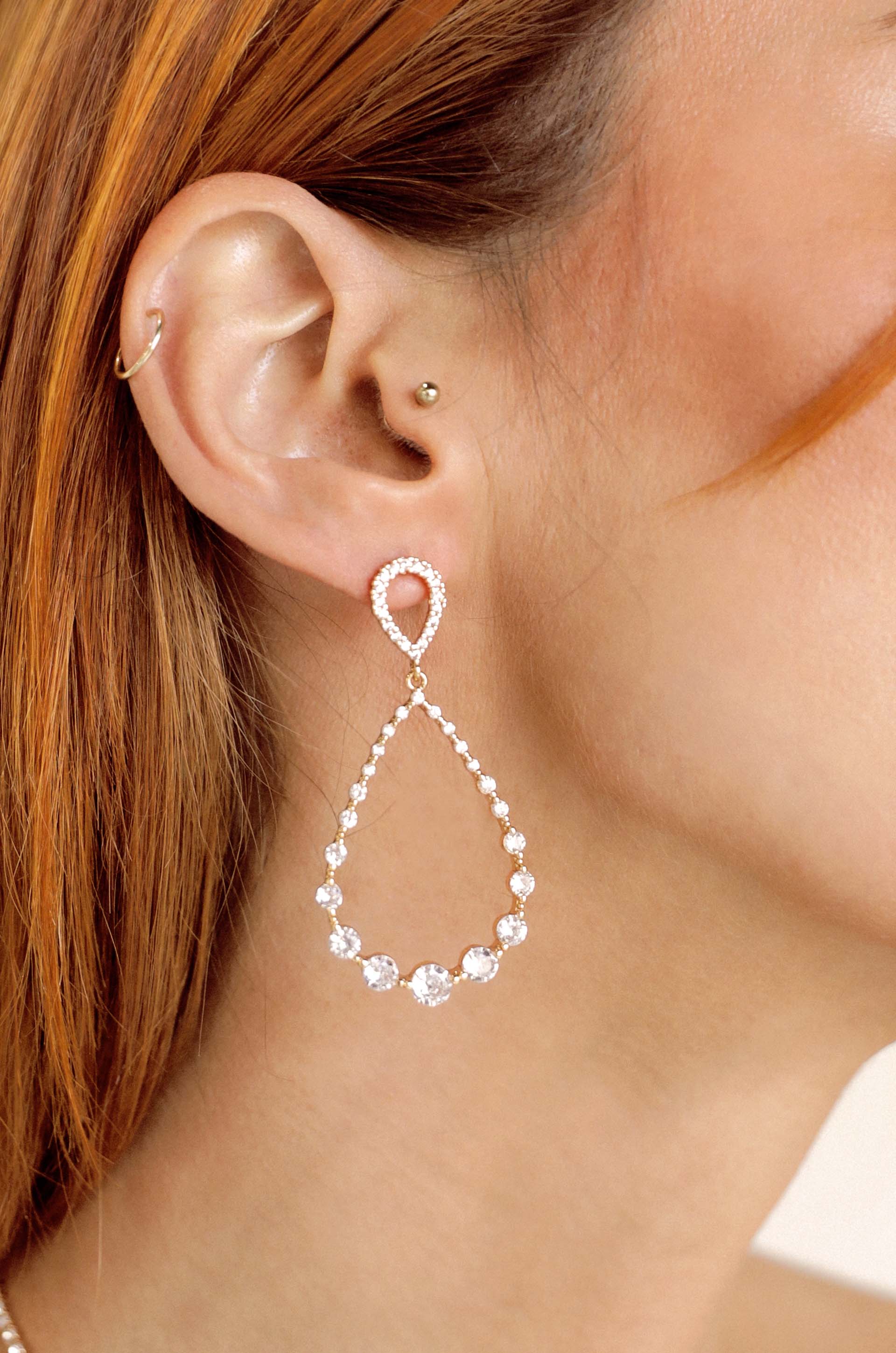 Crystal Droplet Dangle Earrings on model