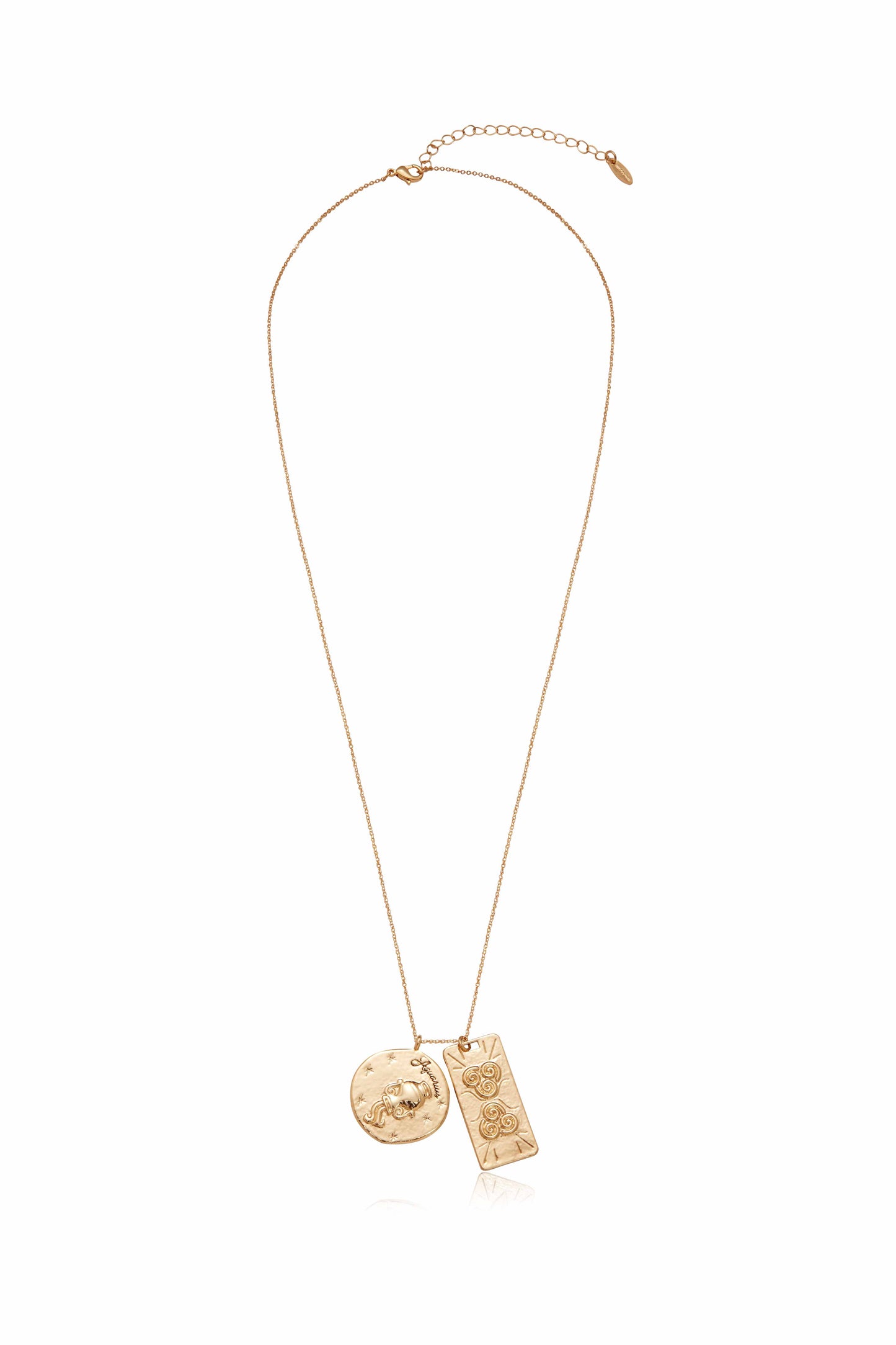 Zodiac Double Medallion 18k Gold Plated Necklace aquarius
