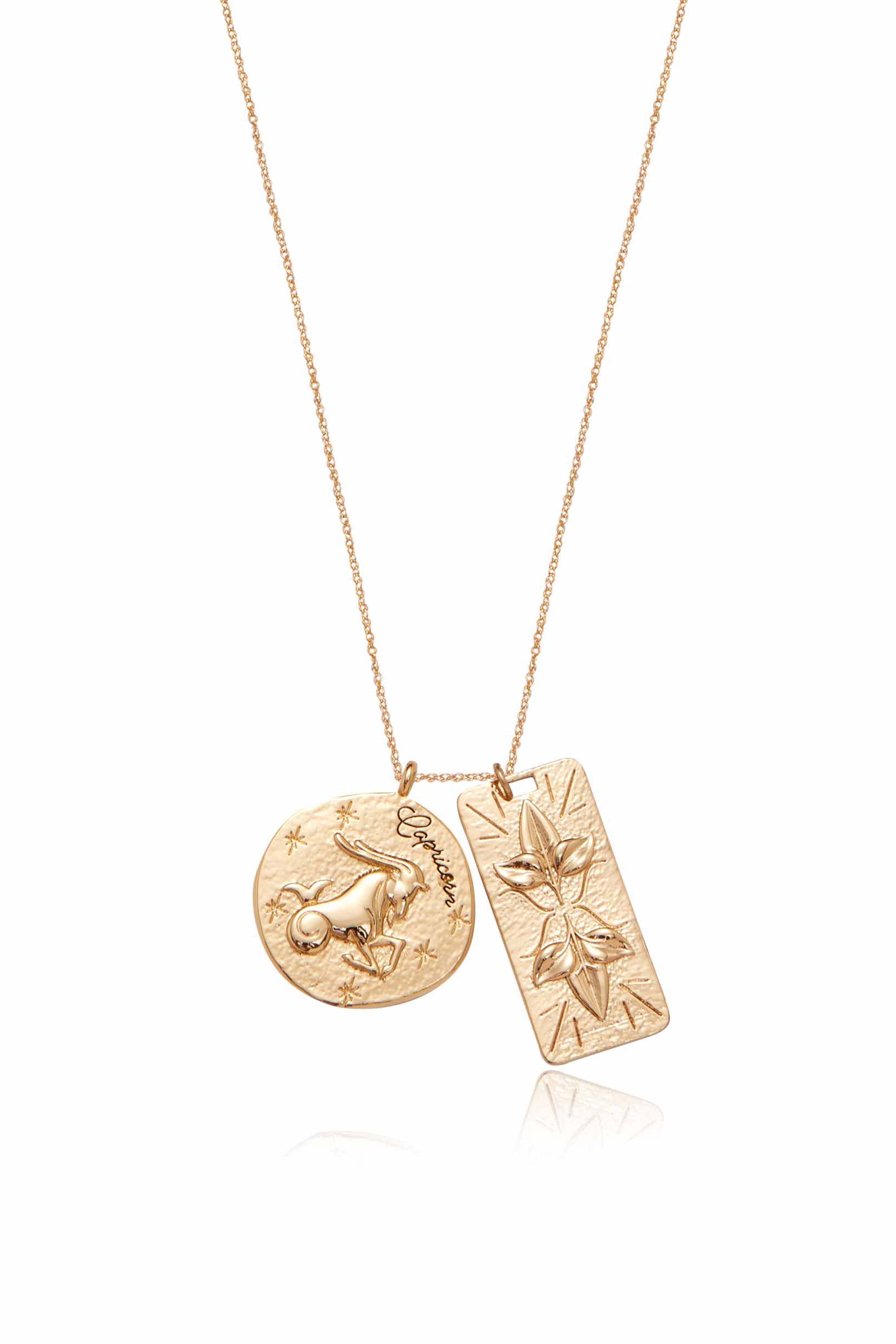 Zodiac Double Medallion Necklace capricorn close up