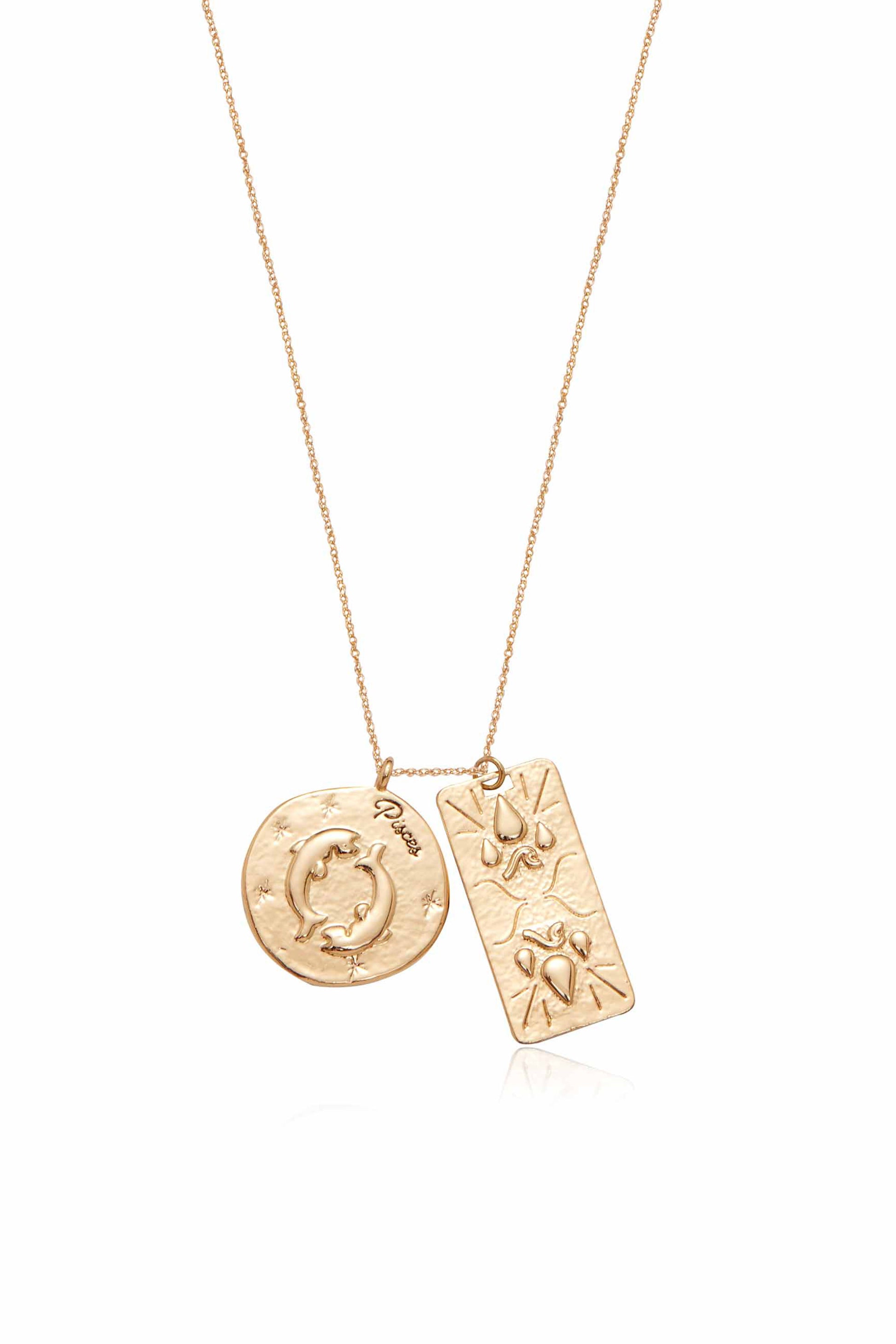 Zodiac Double Medallion Necklace picses close