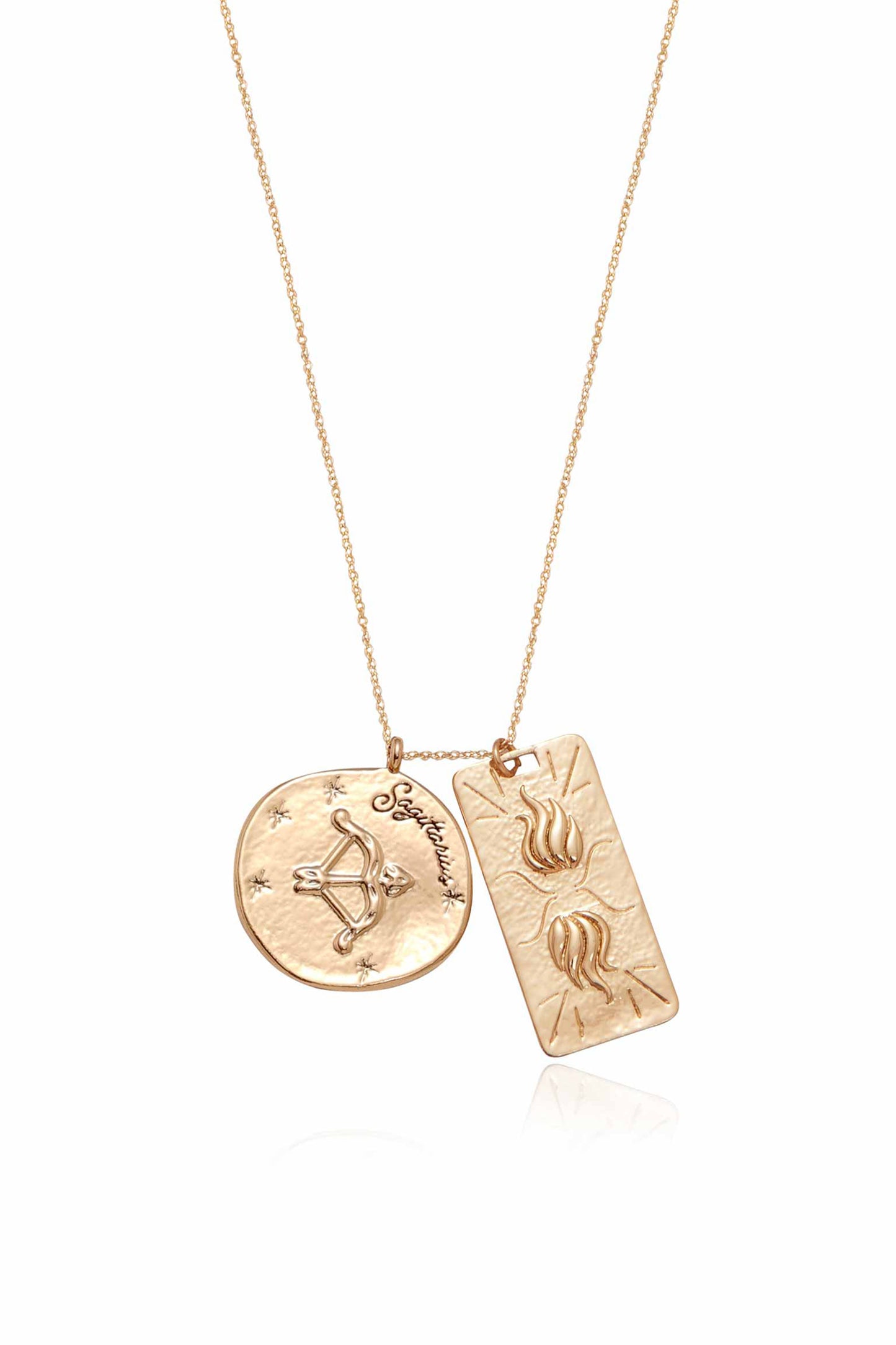 Zodiac Double Medallion Necklace saqitarius close up