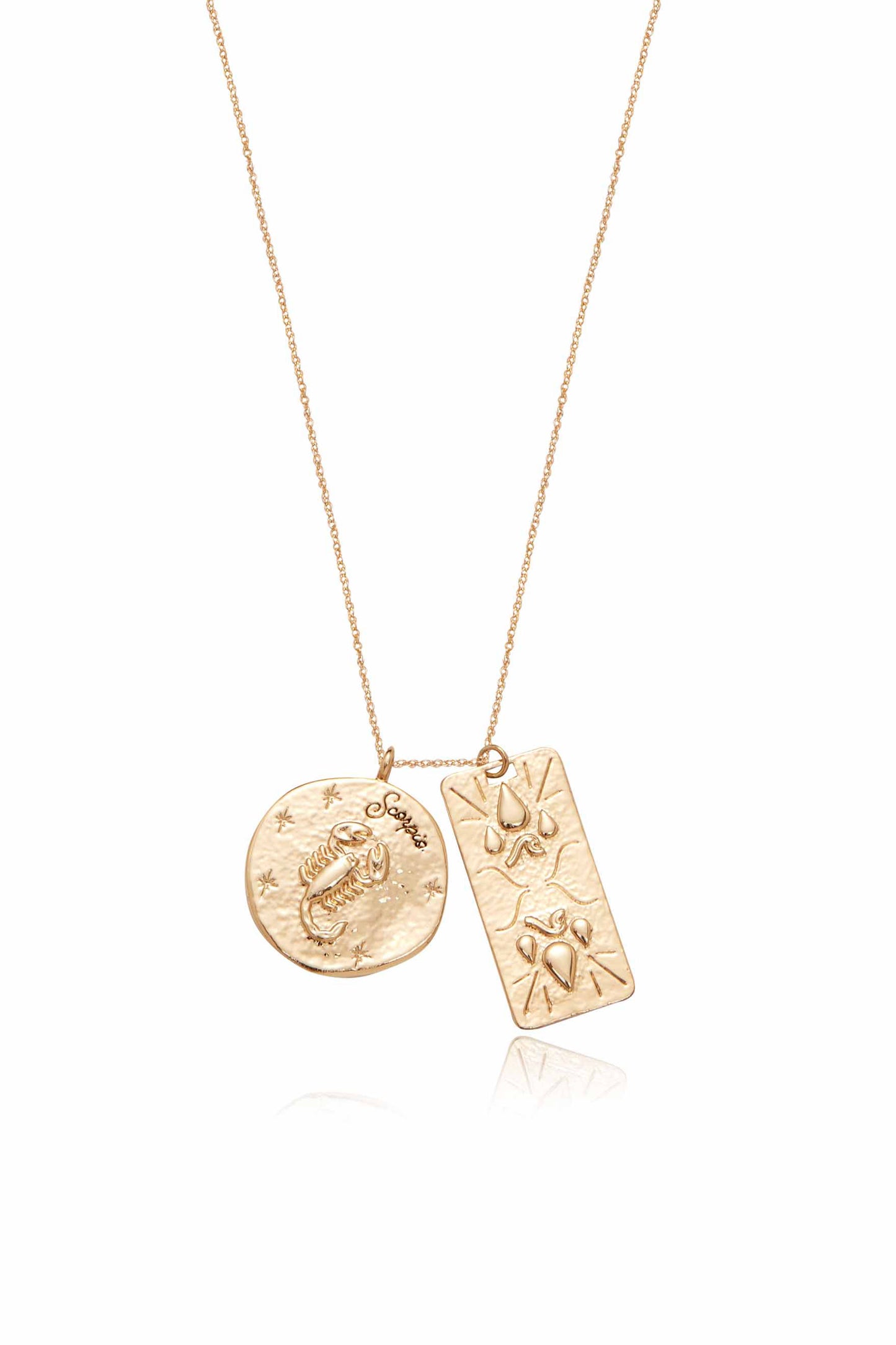 Zodiac Double Medallion Necklace scorpio close up