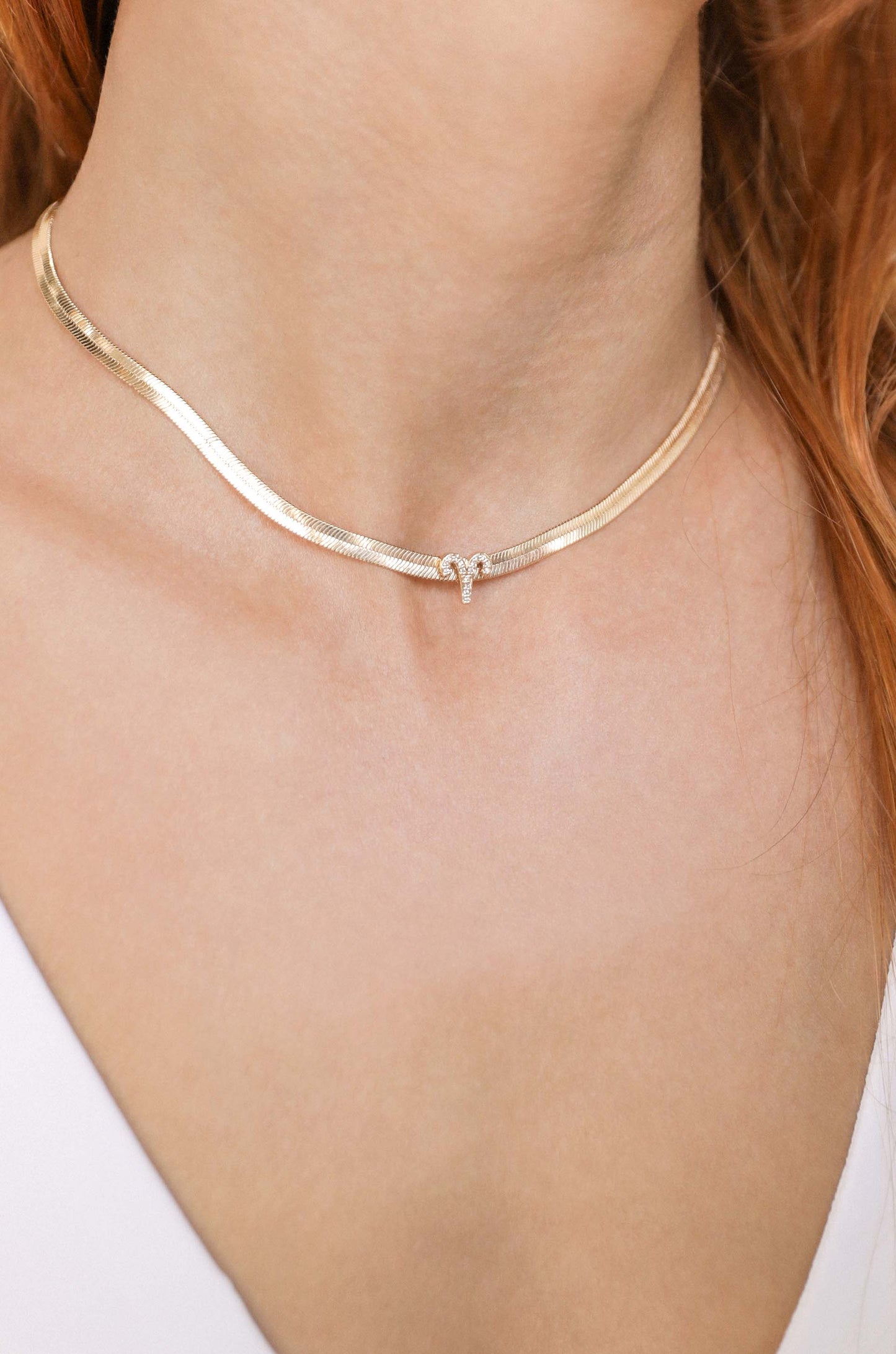 Zodiac Herringbone 18k Gold Plated Necklace on model 2