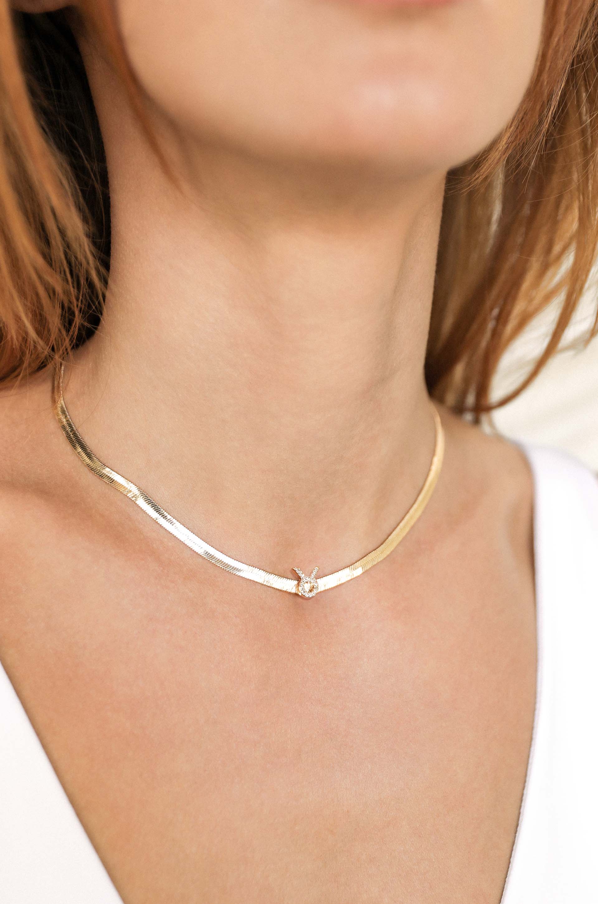 Zodiac Herringbone Necklace on model 11