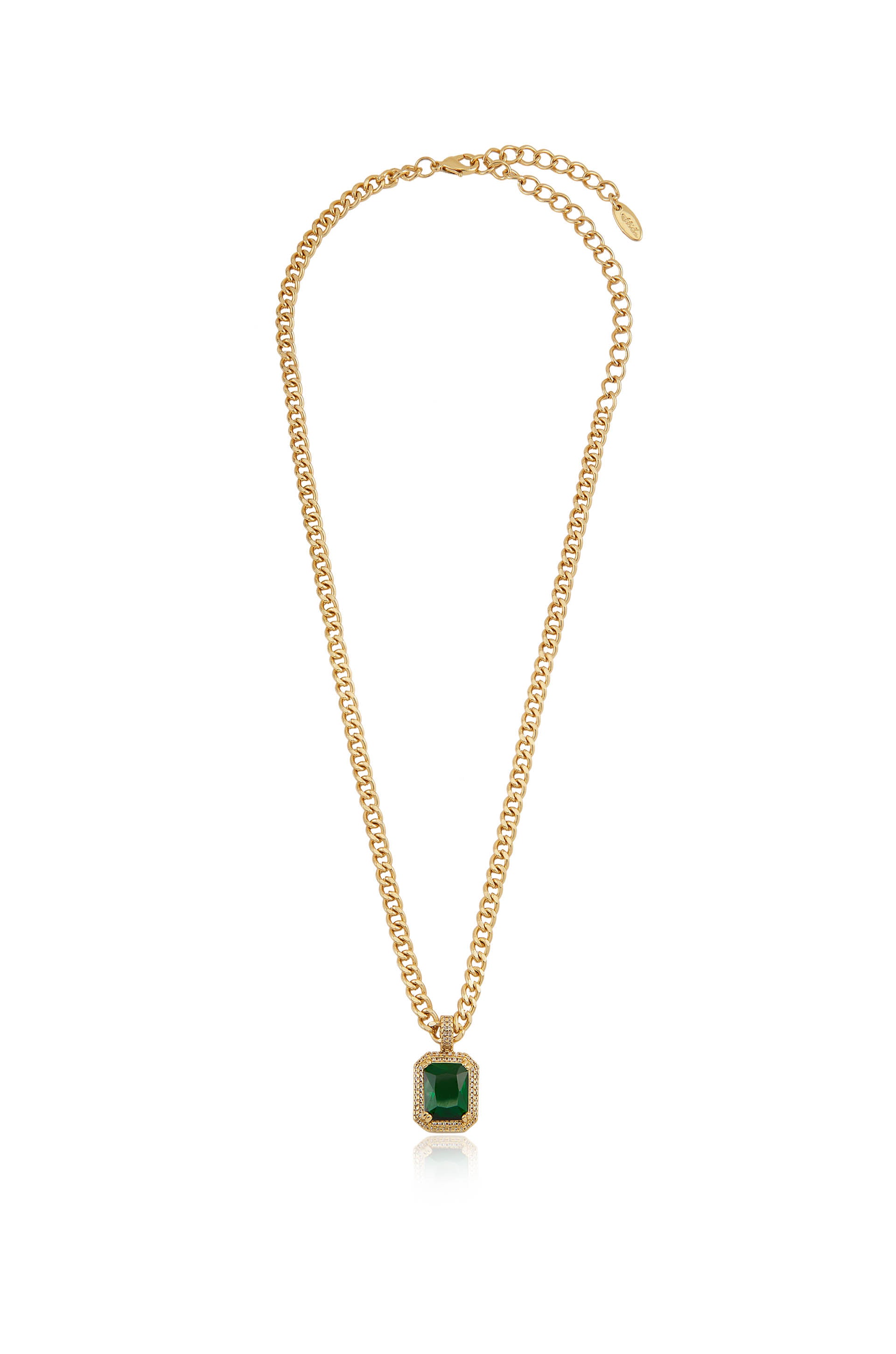 Emerald Stone Pendant Link Necklace full