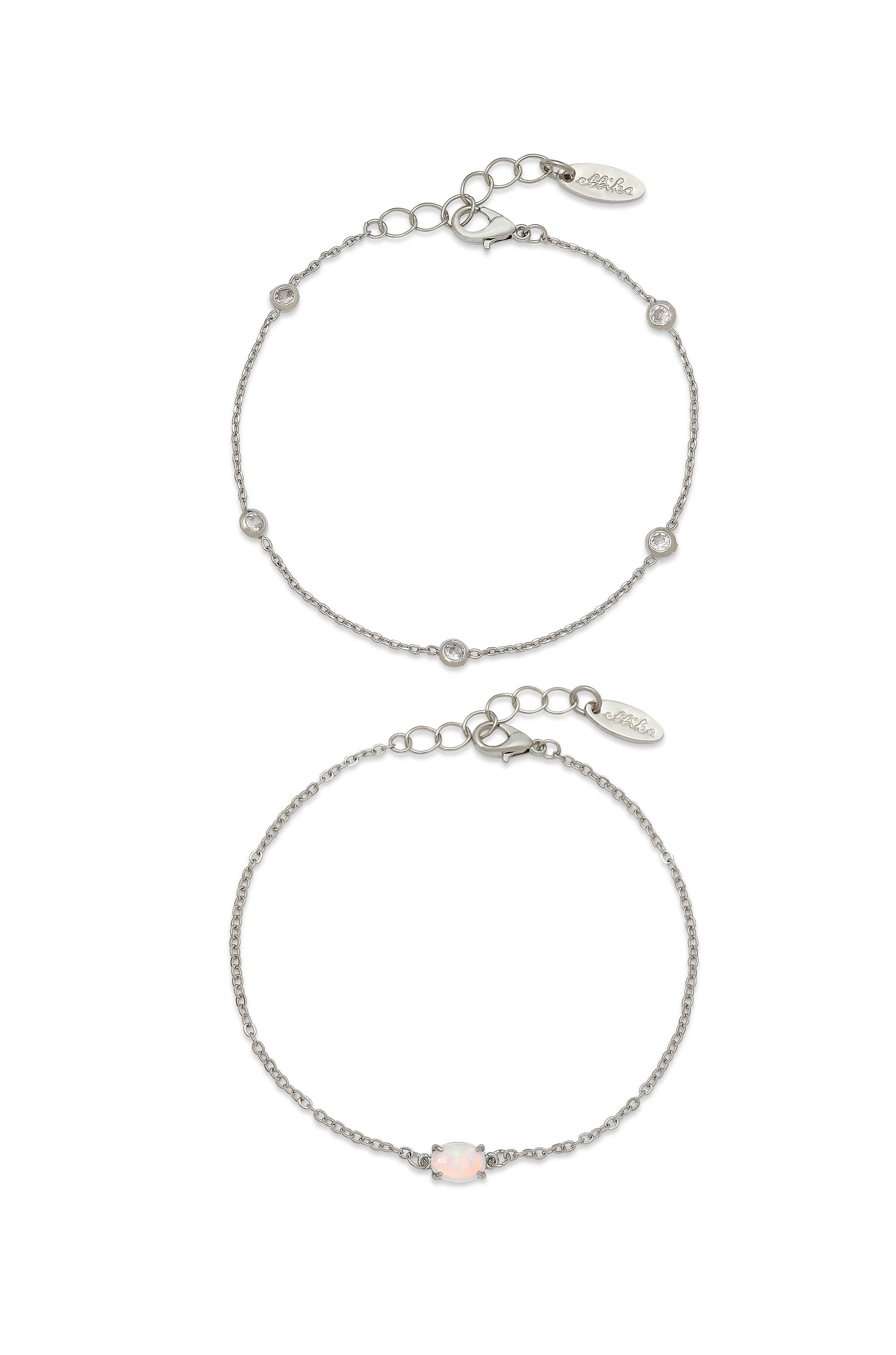 Dainty Bracelet Set with Extender Opal with Rhodium Plating