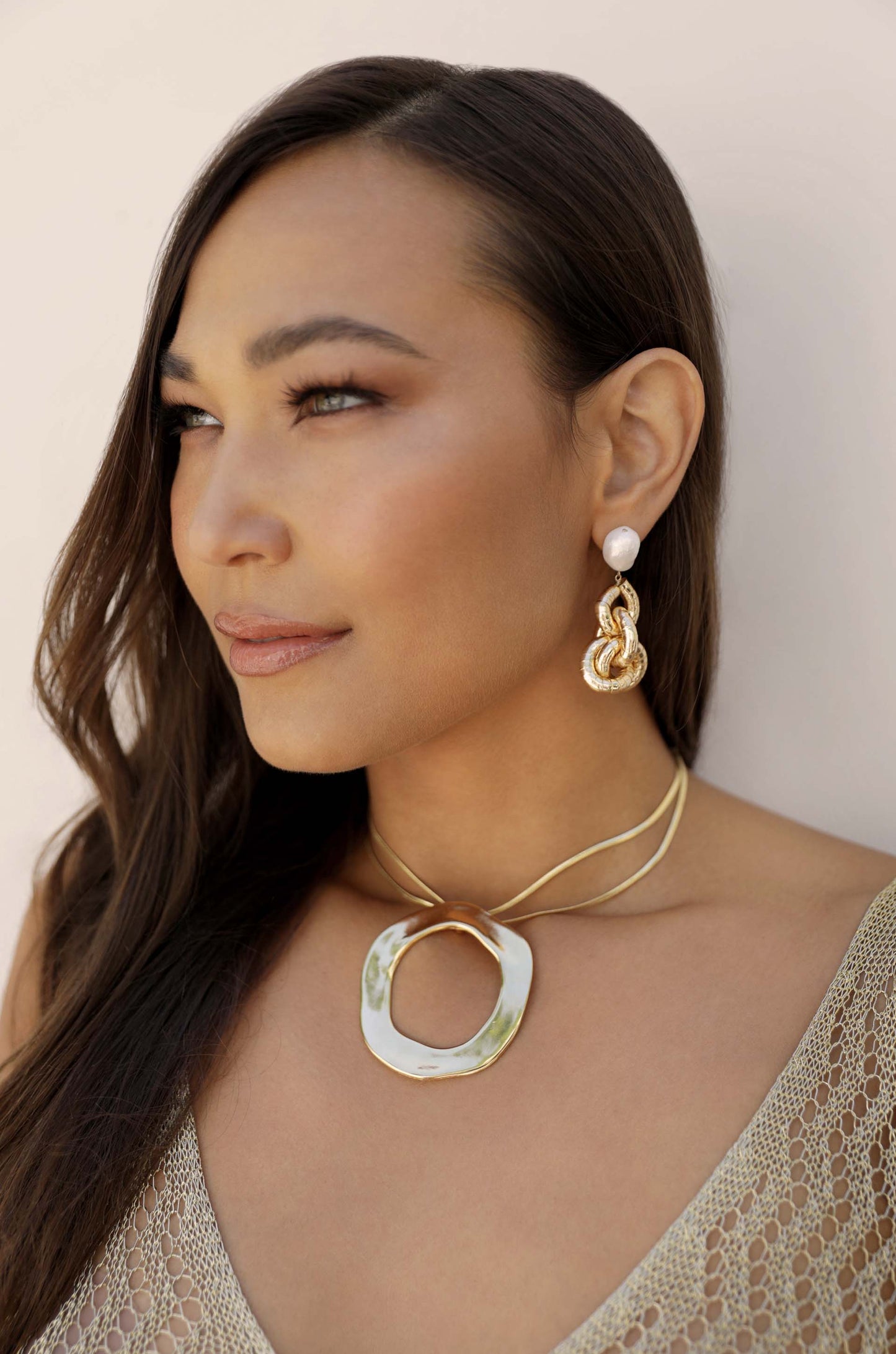 Open Circle Statement 18k Gold Plated Necklace on model 2