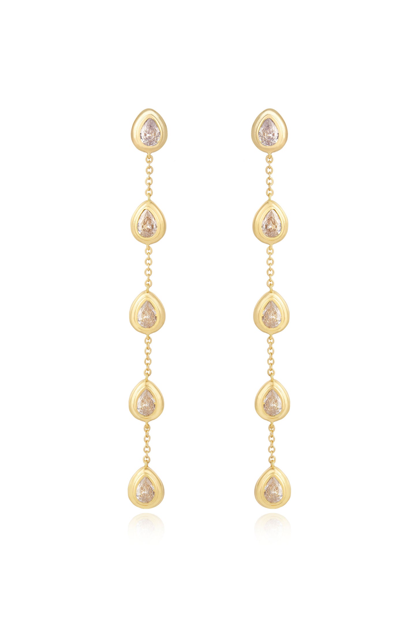 Single File Crystal 18k Gold Plated Dangle Earrings