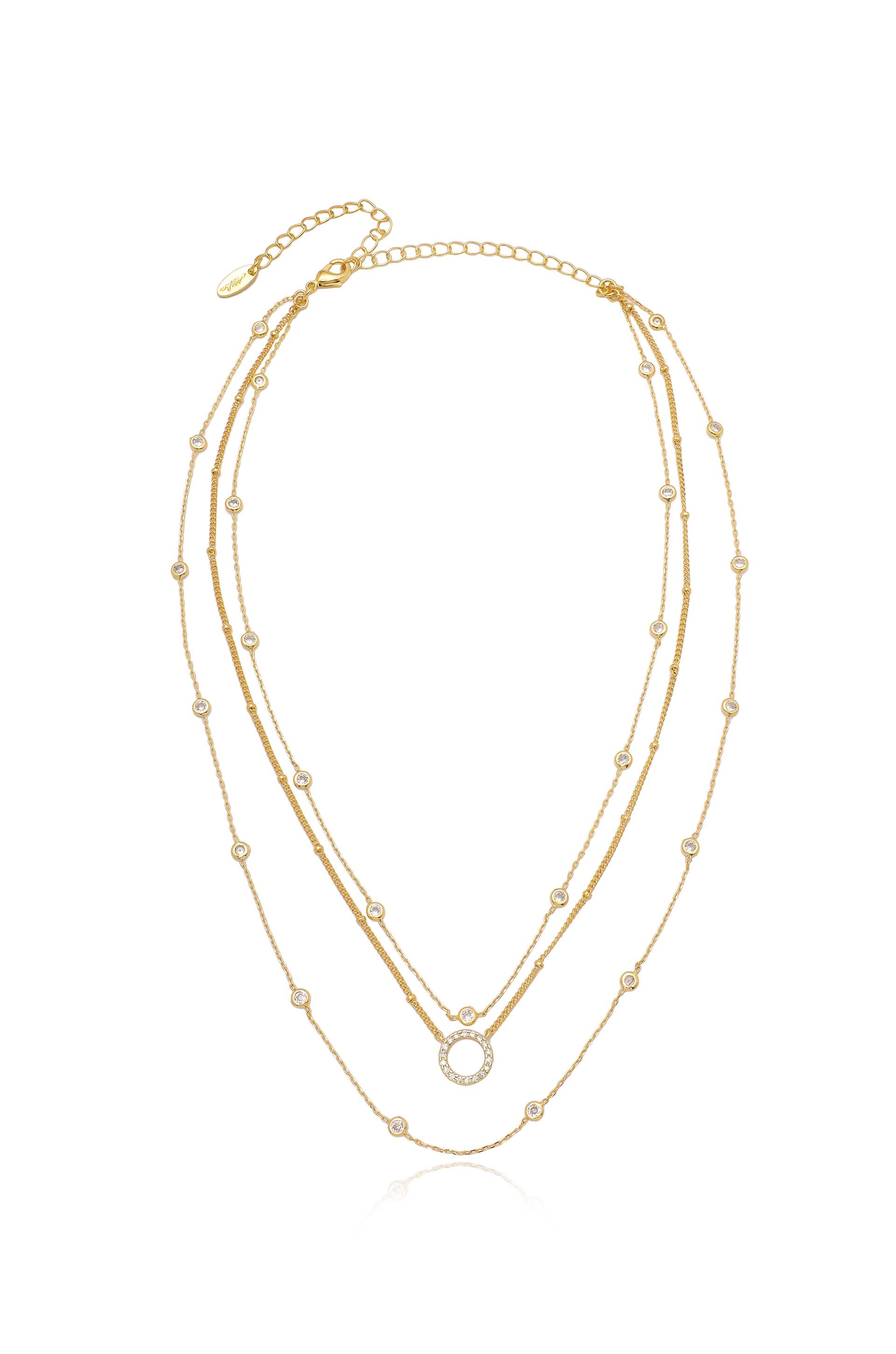 Monroe Crystal Strand Layered Necklace 18k Gold Plated 3