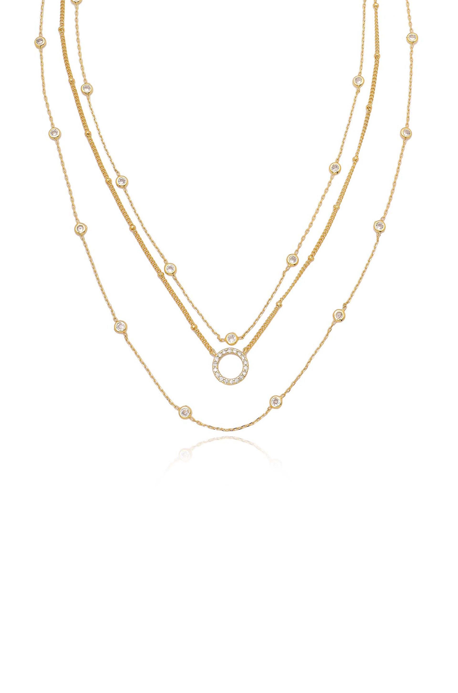 Monroe Crystal Strand Layered Necklace 18k Gold Plated