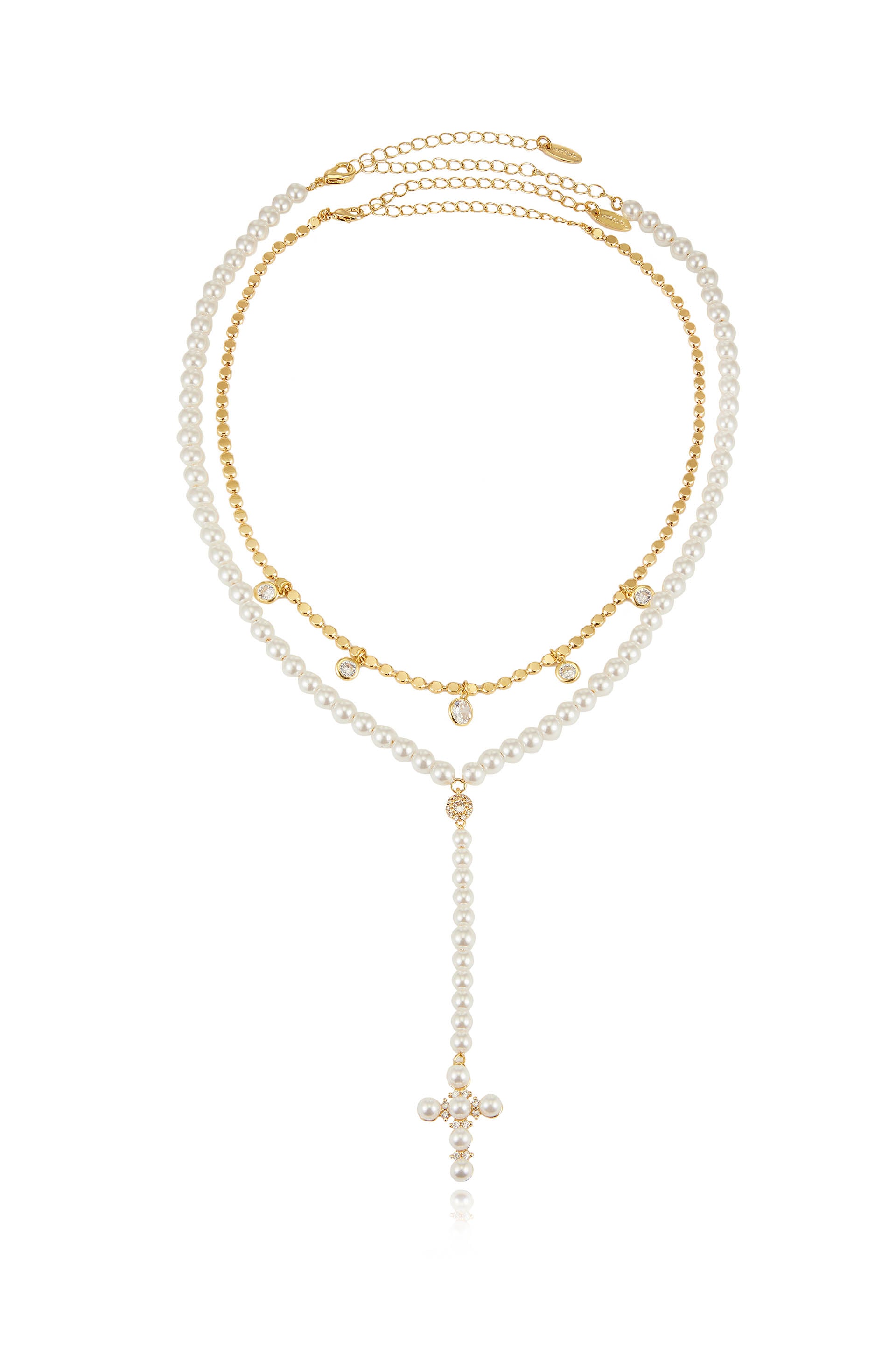 Pearl Cross Drop Lariat Necklace Set full