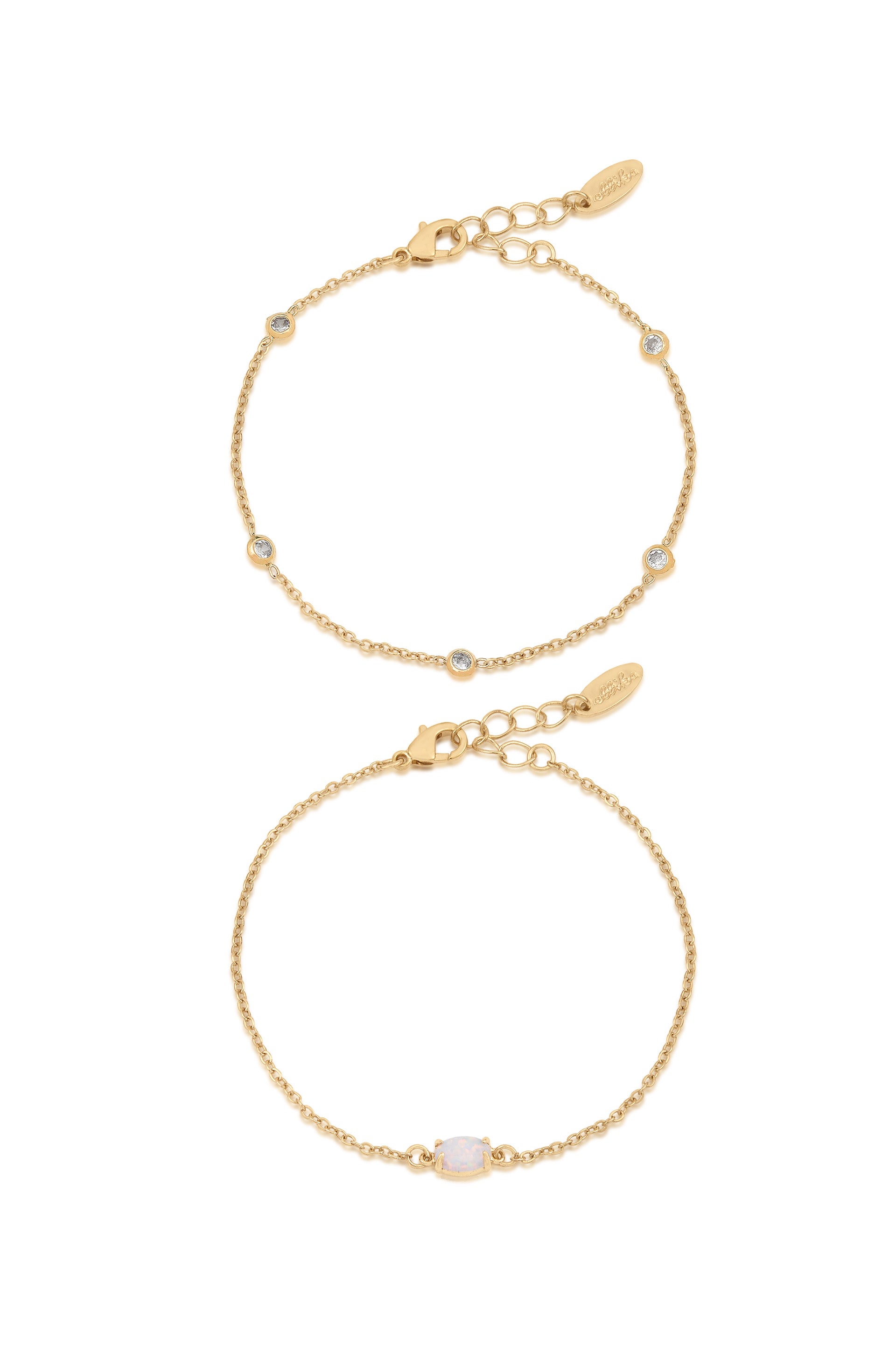 Dainty Bracelet Set with Extender Opal with 18k Gold Plating