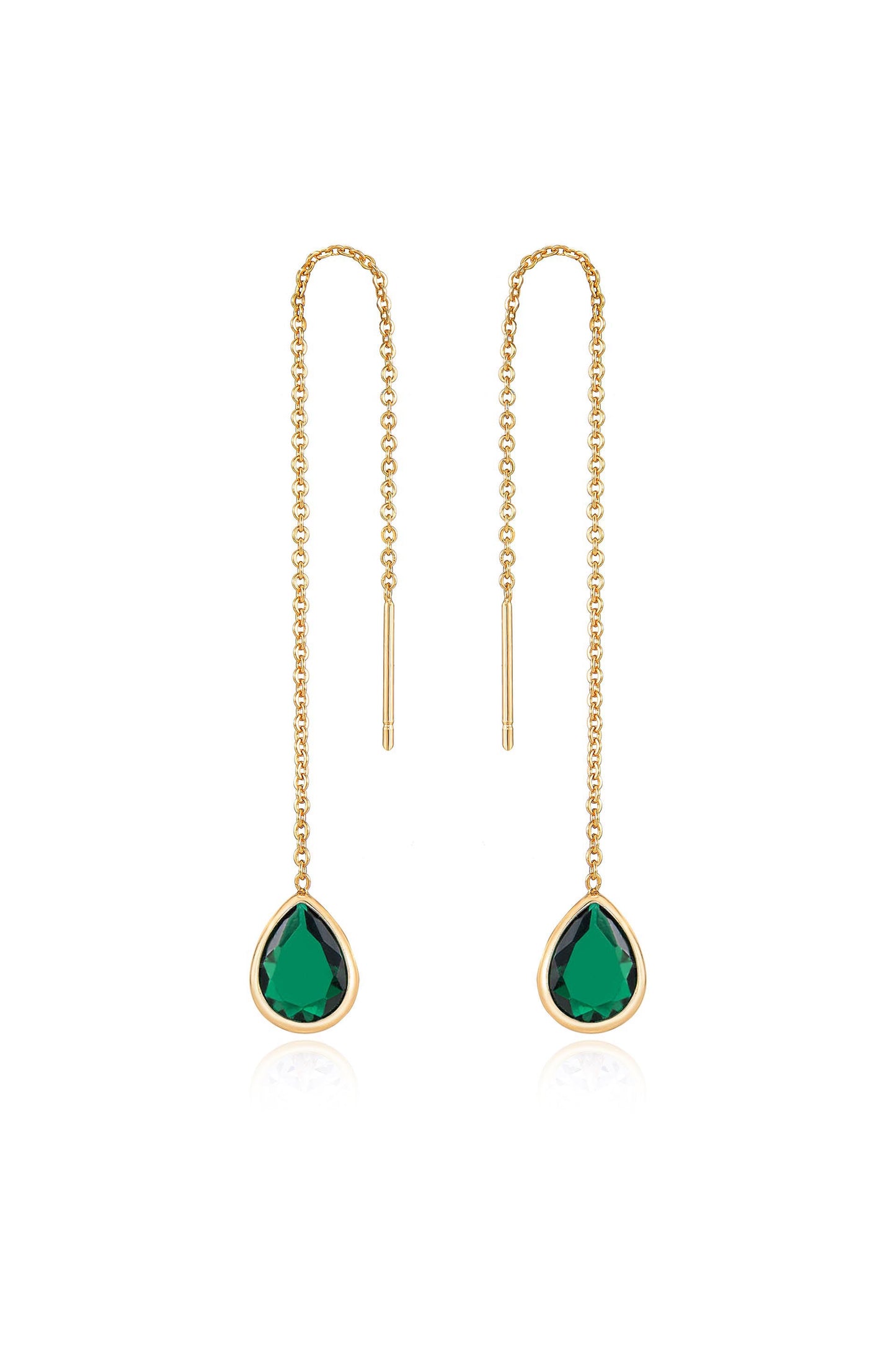 Barely There Chain and Crystal Dangle Earrings Emerald Crystal with 18k Gold Plating