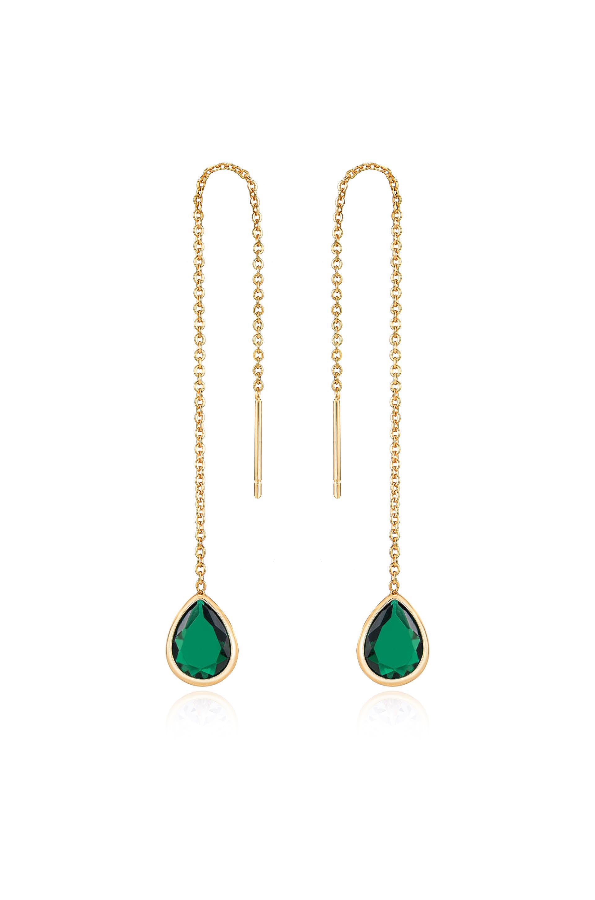 Barely There Chain and Crystal Dangle Earrings Emerald Crystal with 18k Gold Plating