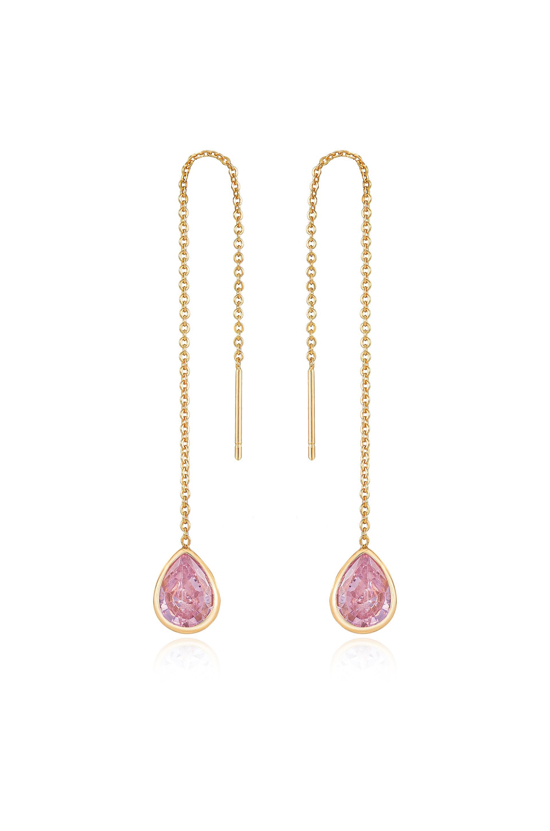 Barely There Chain and Crystal Dangle Earrings Light Pink Crystal with 18k Gold Plating