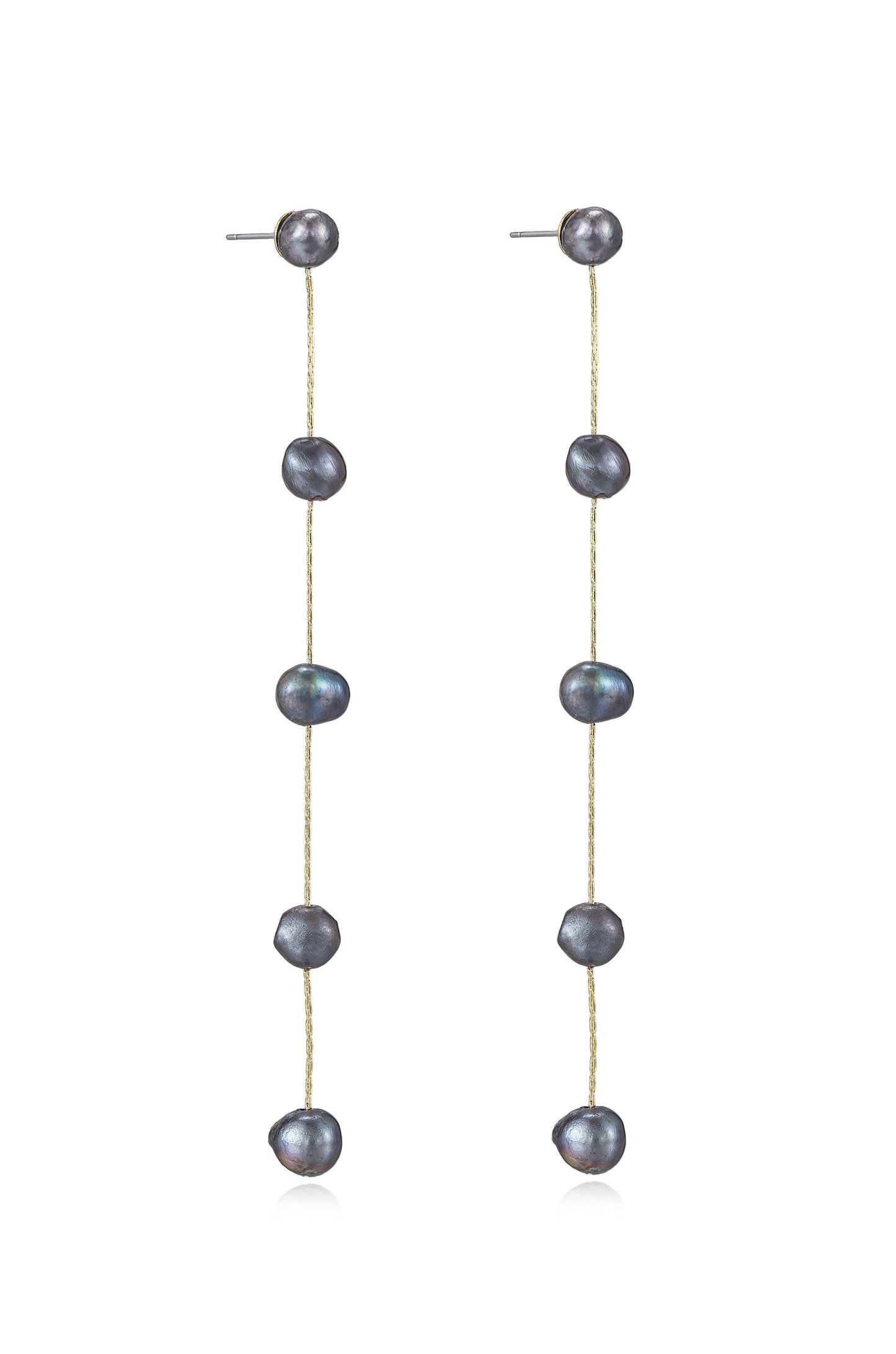 Dripping Pearl Delicate Drop Earrings in peacock side