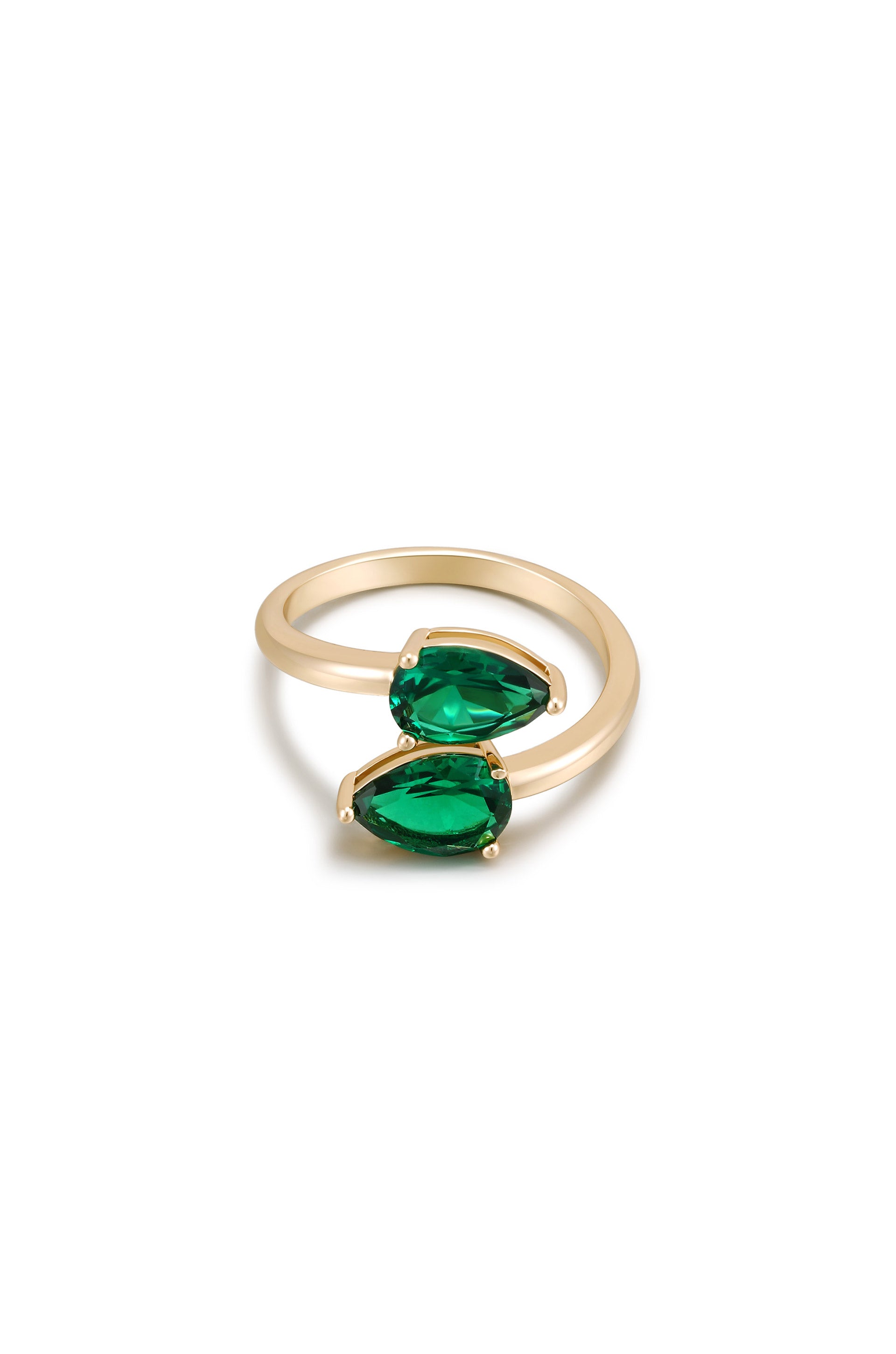 Crystal Teardrop Wrap Ring Emerald Crystal with 18k Gold Plating 2