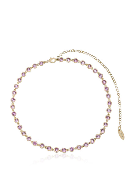 Crystal Disc and 18k Gold Plated Link Necklace in pink