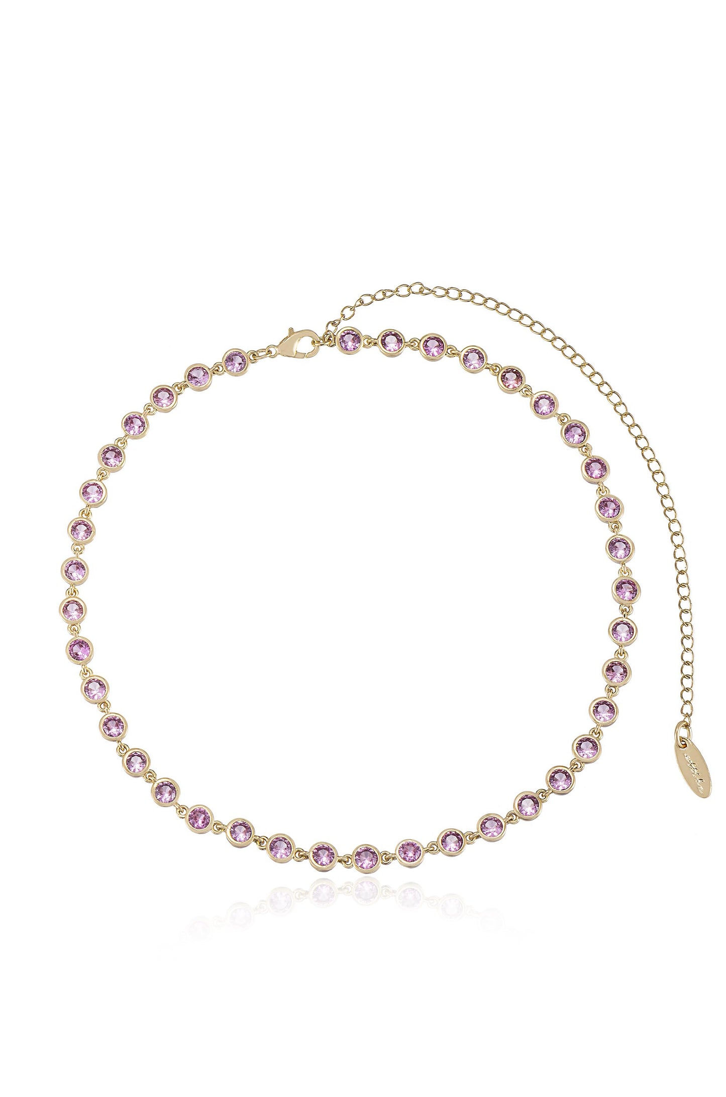 Crystal Disc and Link Necklace in pink