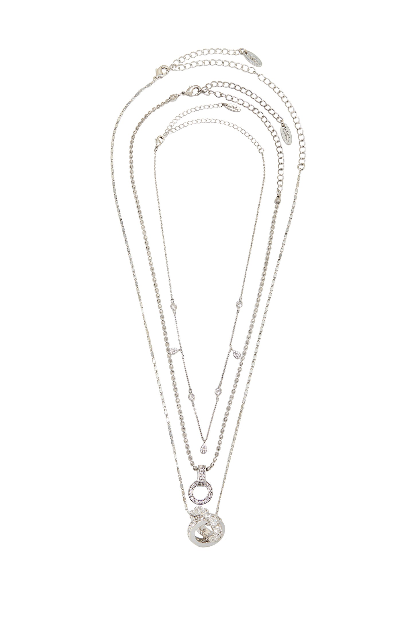 Dainty Crystal Trio Necklace Set Rhodium Plated