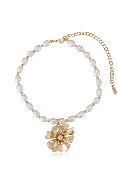 Golden Petals and Pearl Necklace