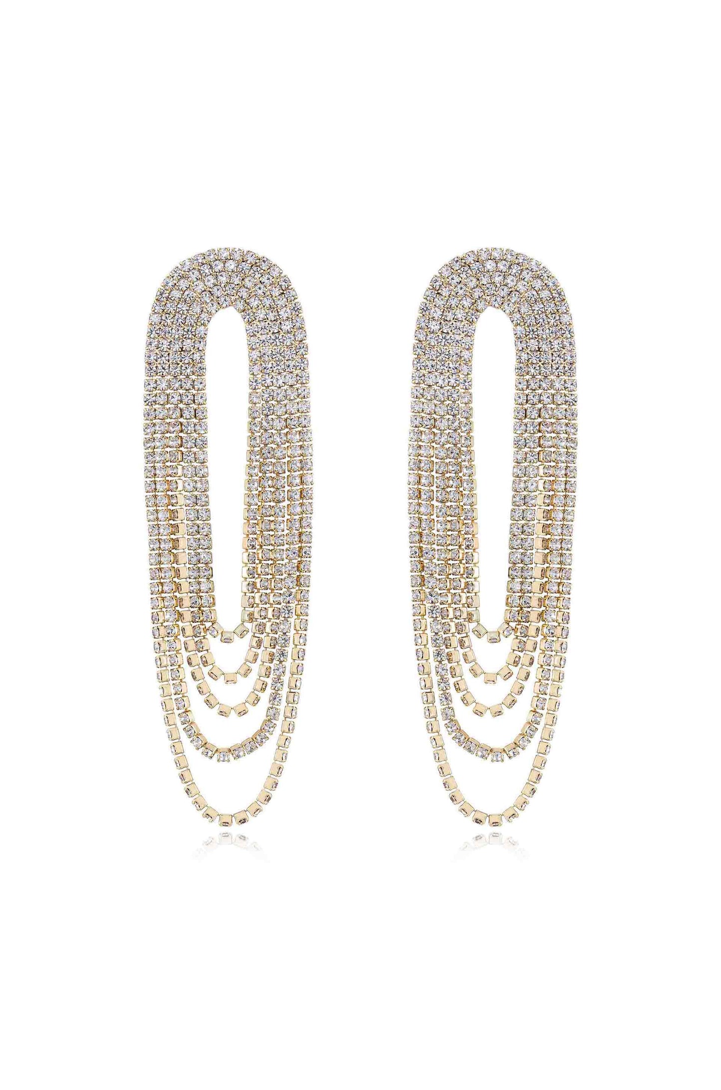 Crystal Drape Fringe Earrings Clear Crystal with 18k Gold Plating
