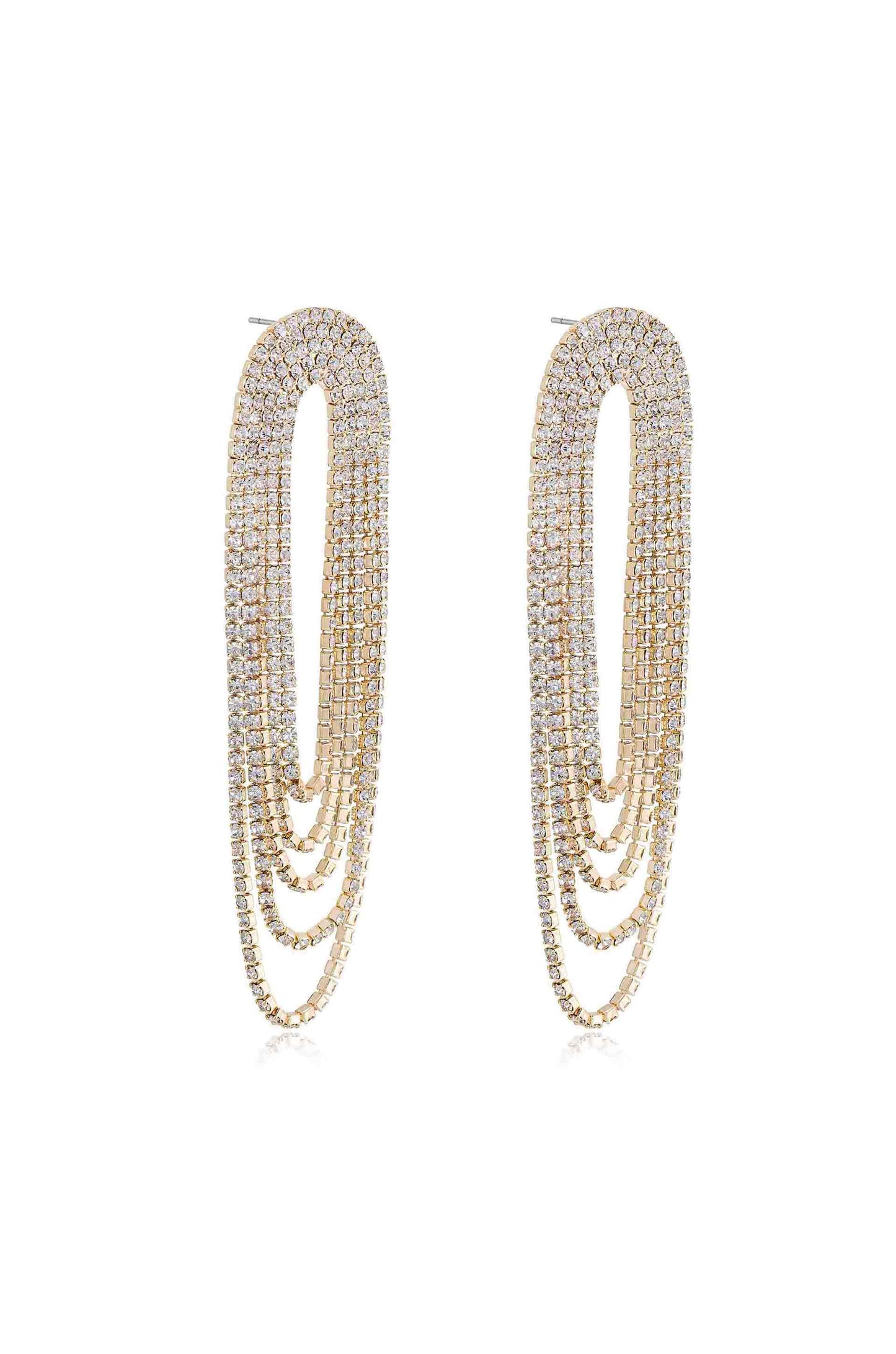 Crystal Drape Fringe Earrings Clear Crystal with 18k Gold Plating