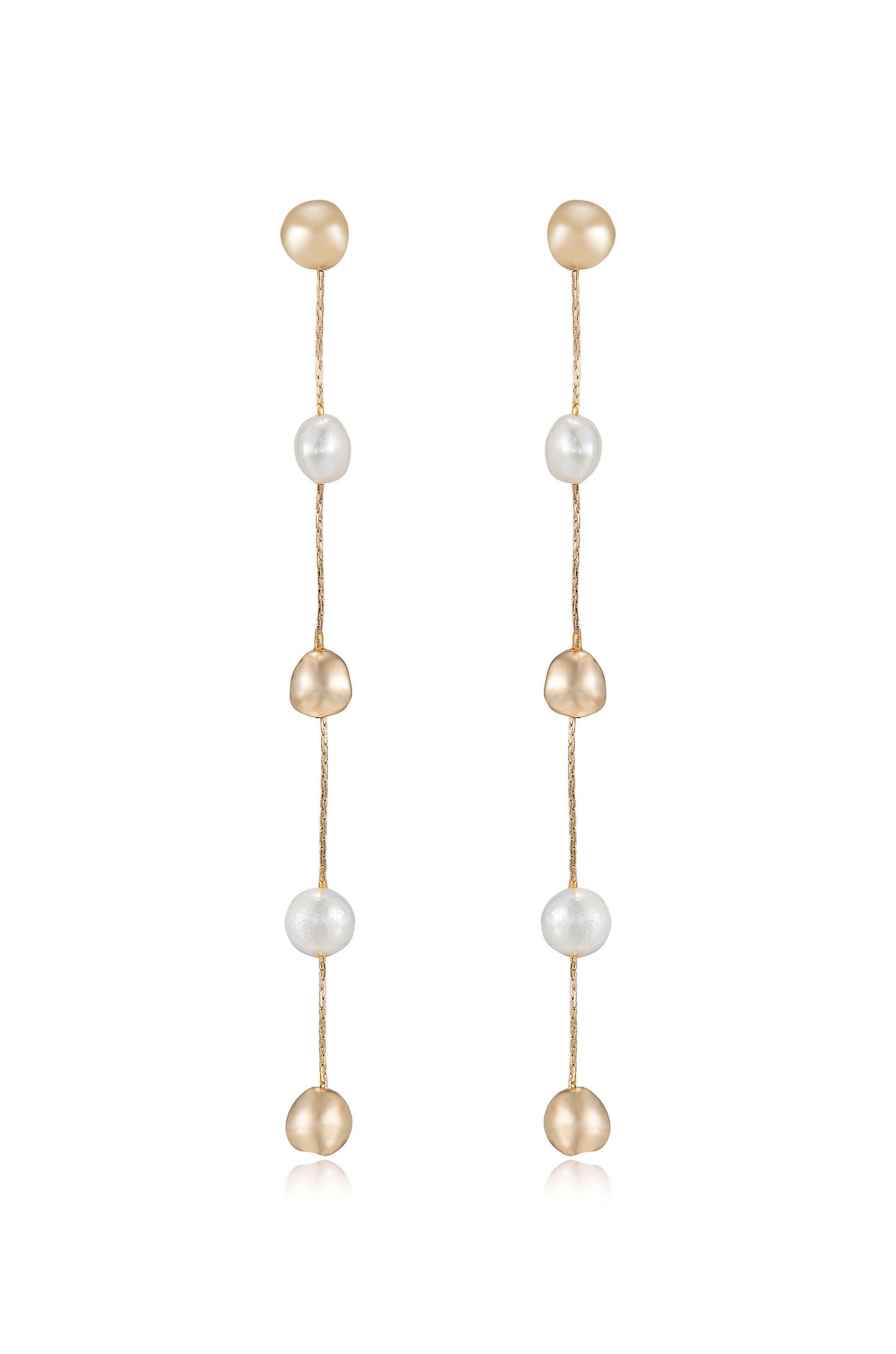 Alternating Freshwater Pearl and 18k Gold Plated Bead Drop Earrings