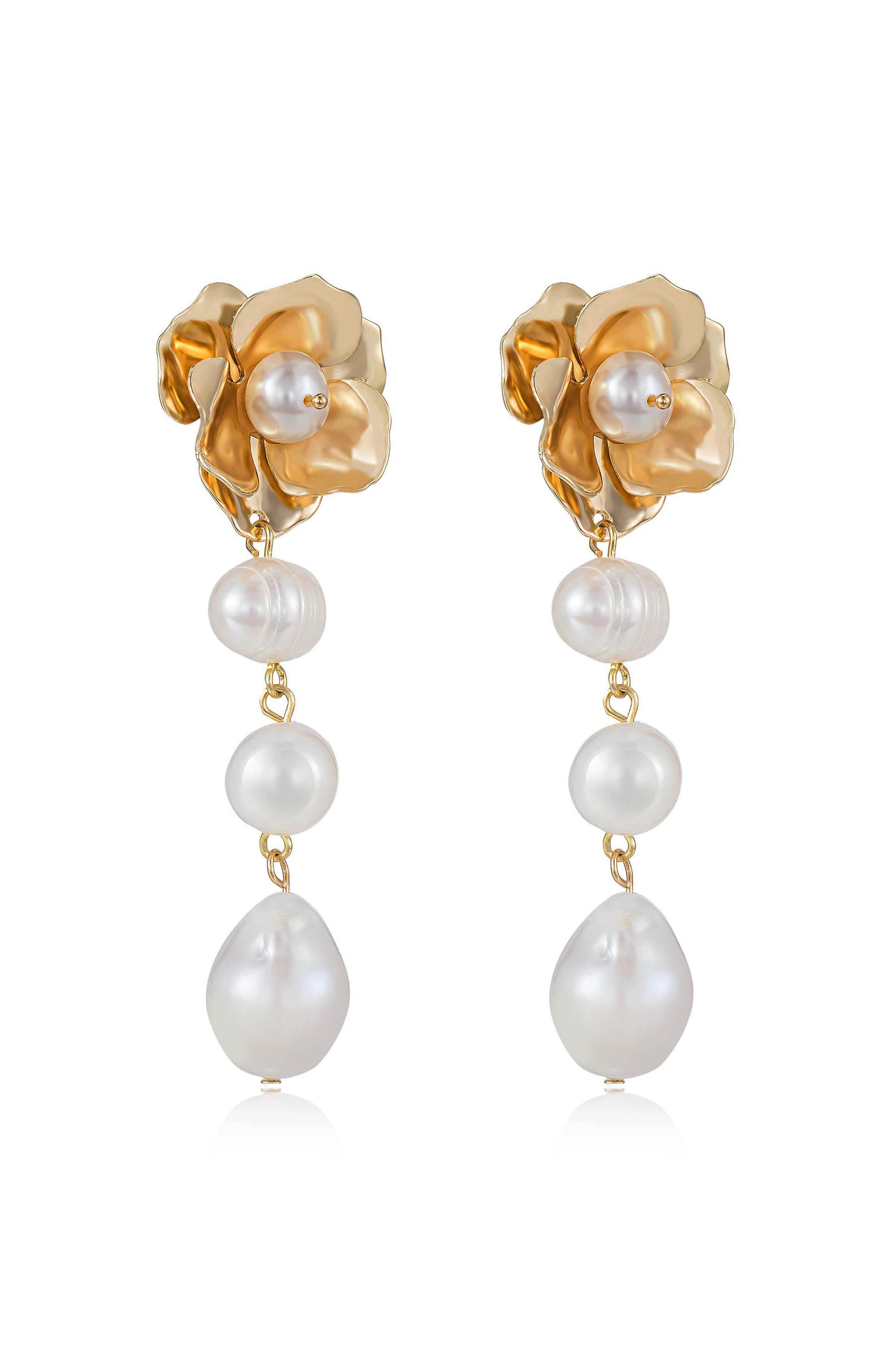 Golden Petals and Graduating Freshwater Pearl Earrings side