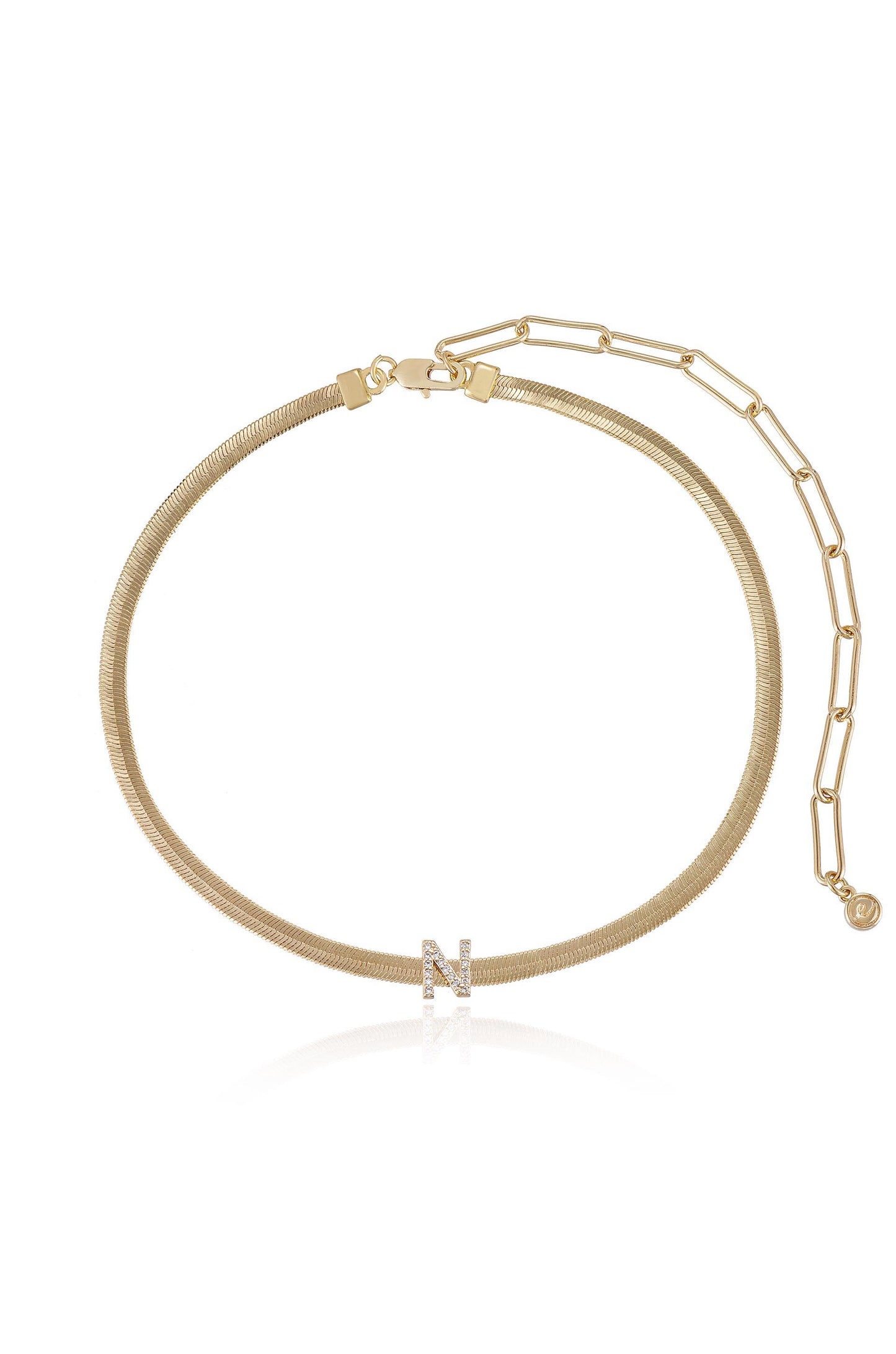 Initial Herringbone 18k Gold Plated Necklace
