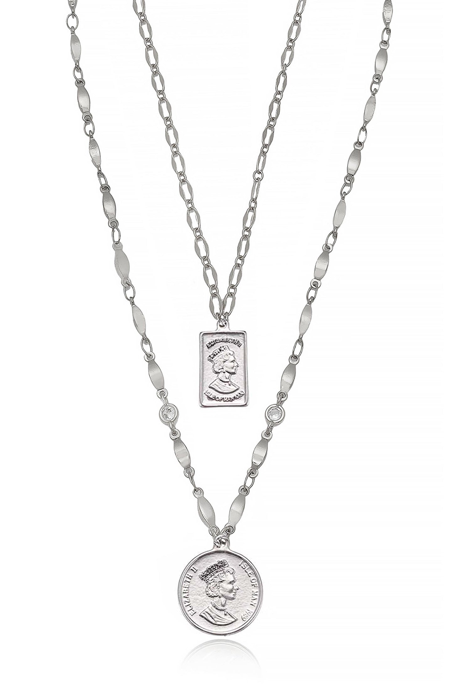 Medallions of Mine Layered Coin Necklace Set Rhodium Plated 2