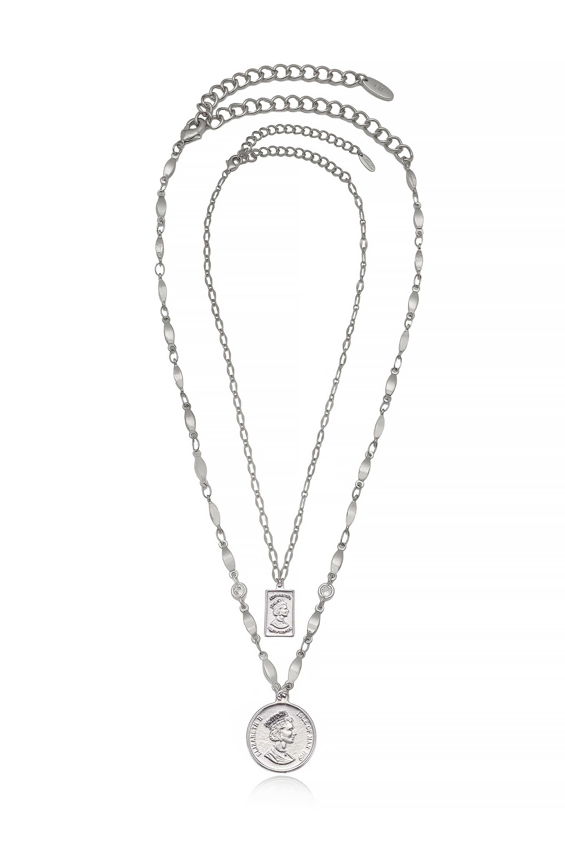 Medallions of Mine Layered Coin Necklace Set Rhodium Plated