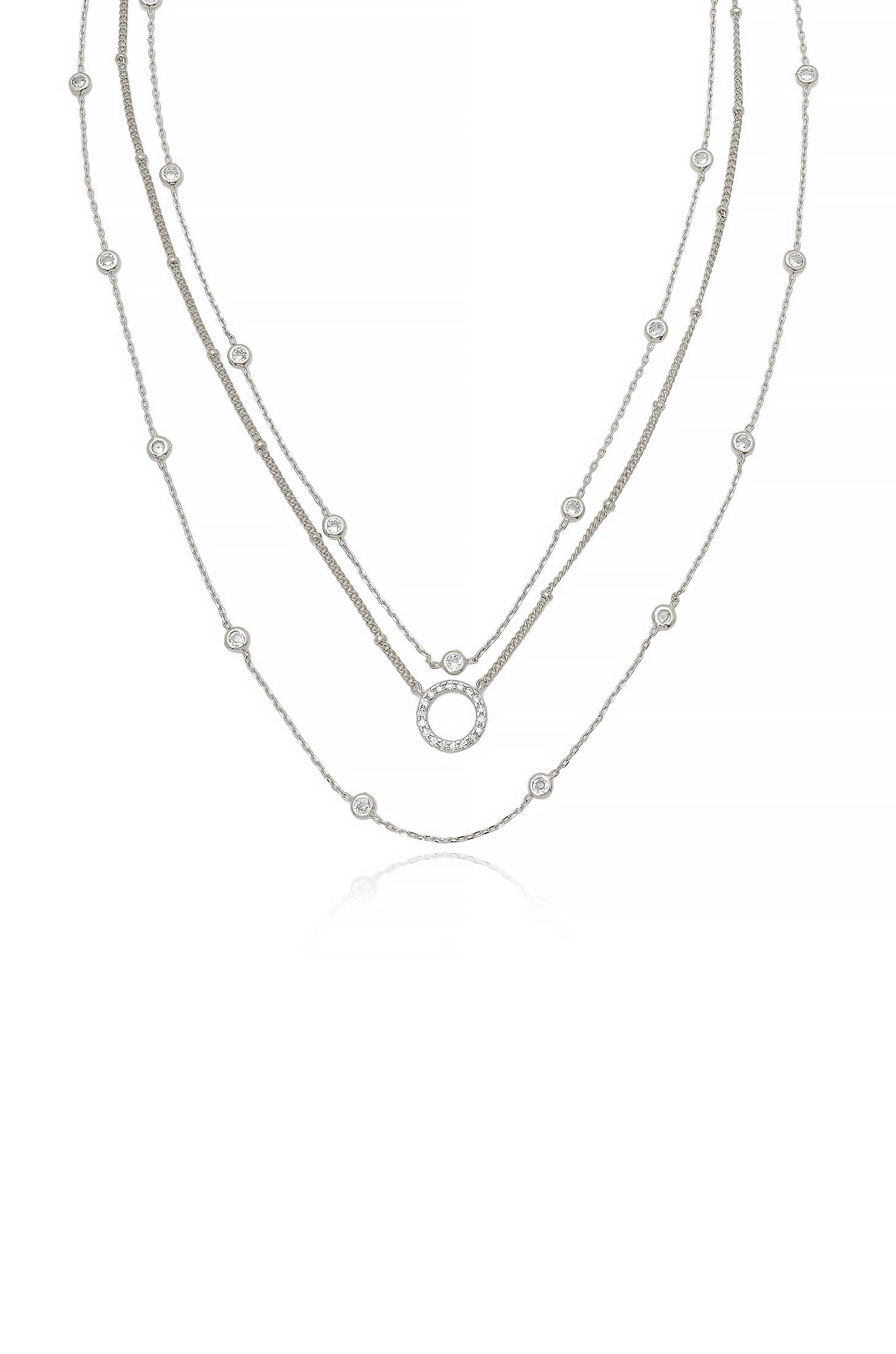 Monroe Crystal Strand Layered Necklace Rhodium Plated