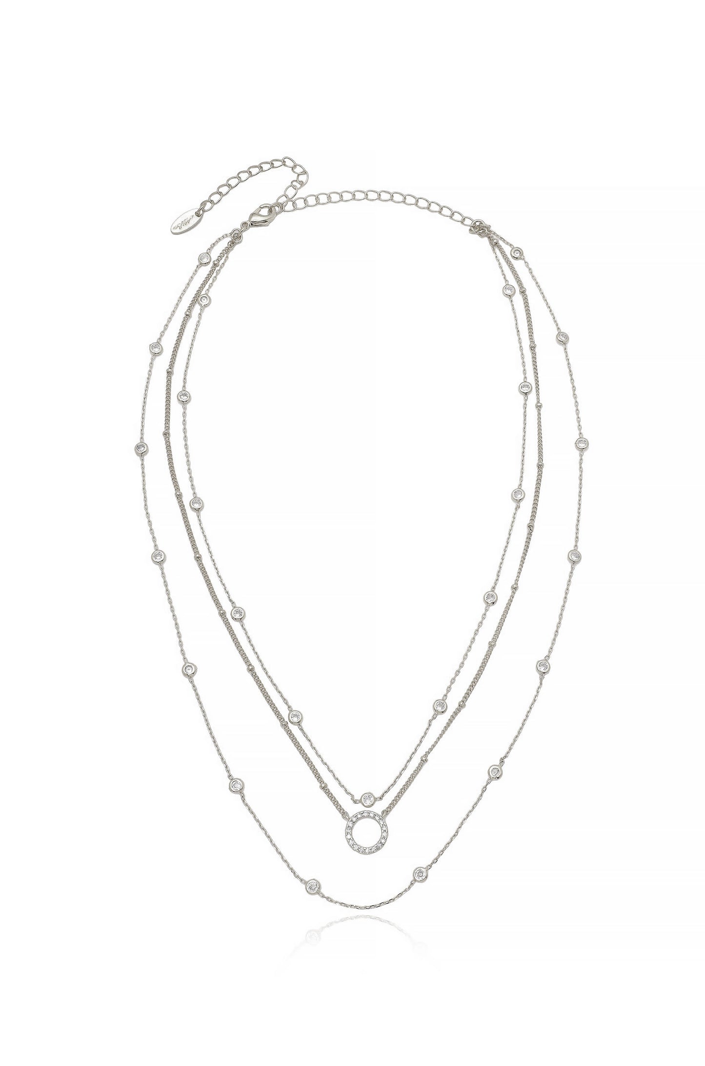 Monroe Crystal Strand Layered Necklace Rhodium Plated 2