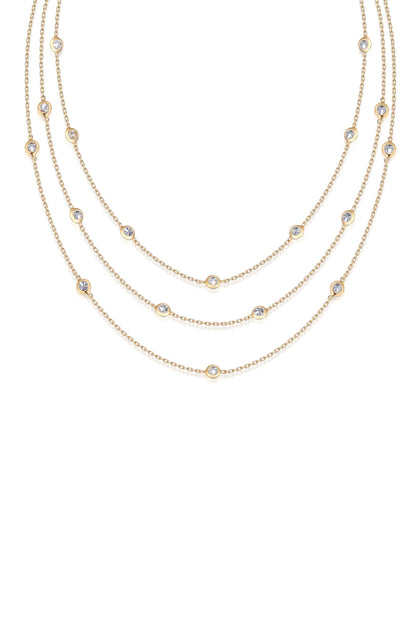 Perfect Crystal Dotted 18k Gold Plated Layered Necklace close