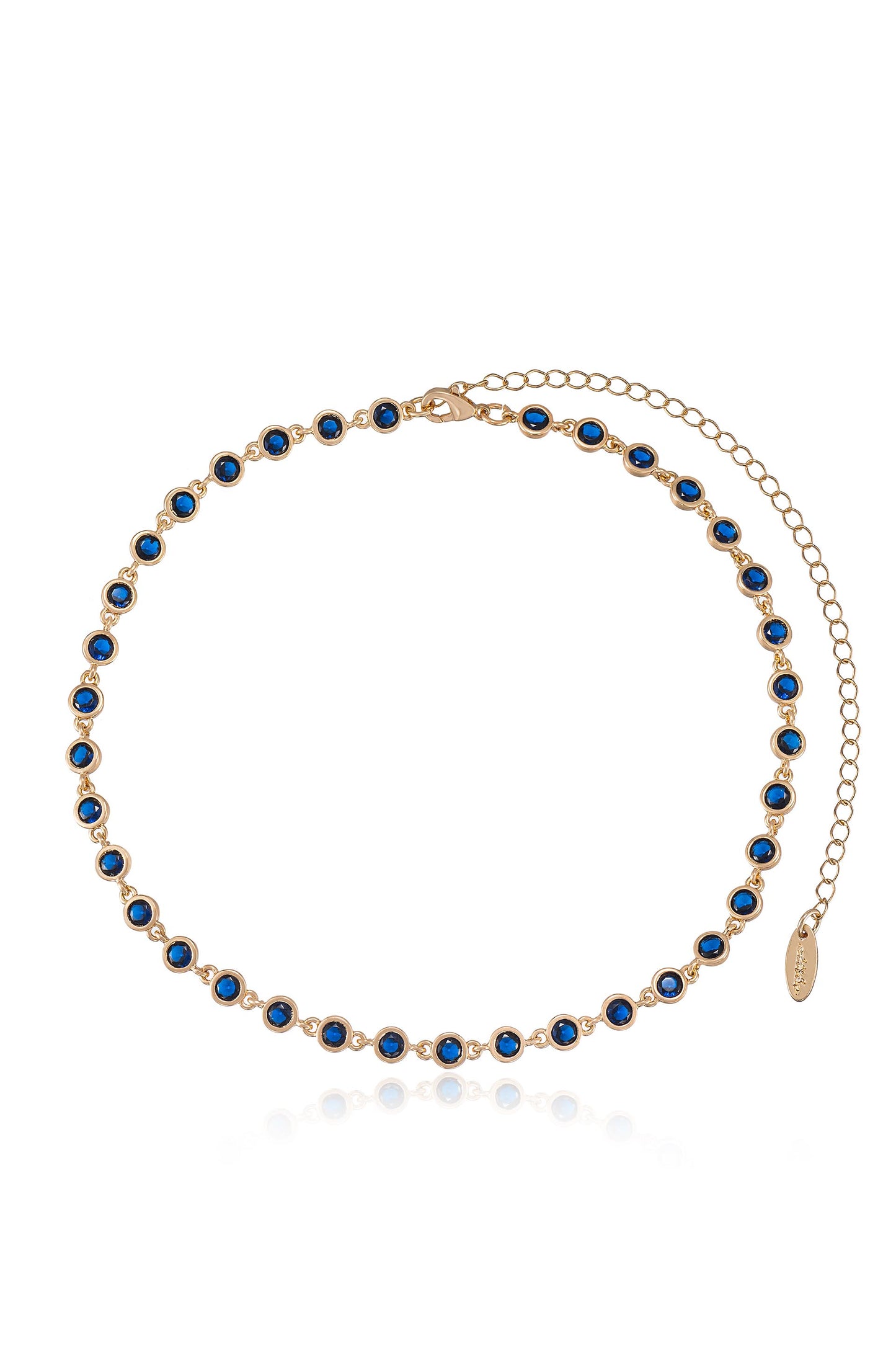 Crystal Disc and Link Necklace in sapphire