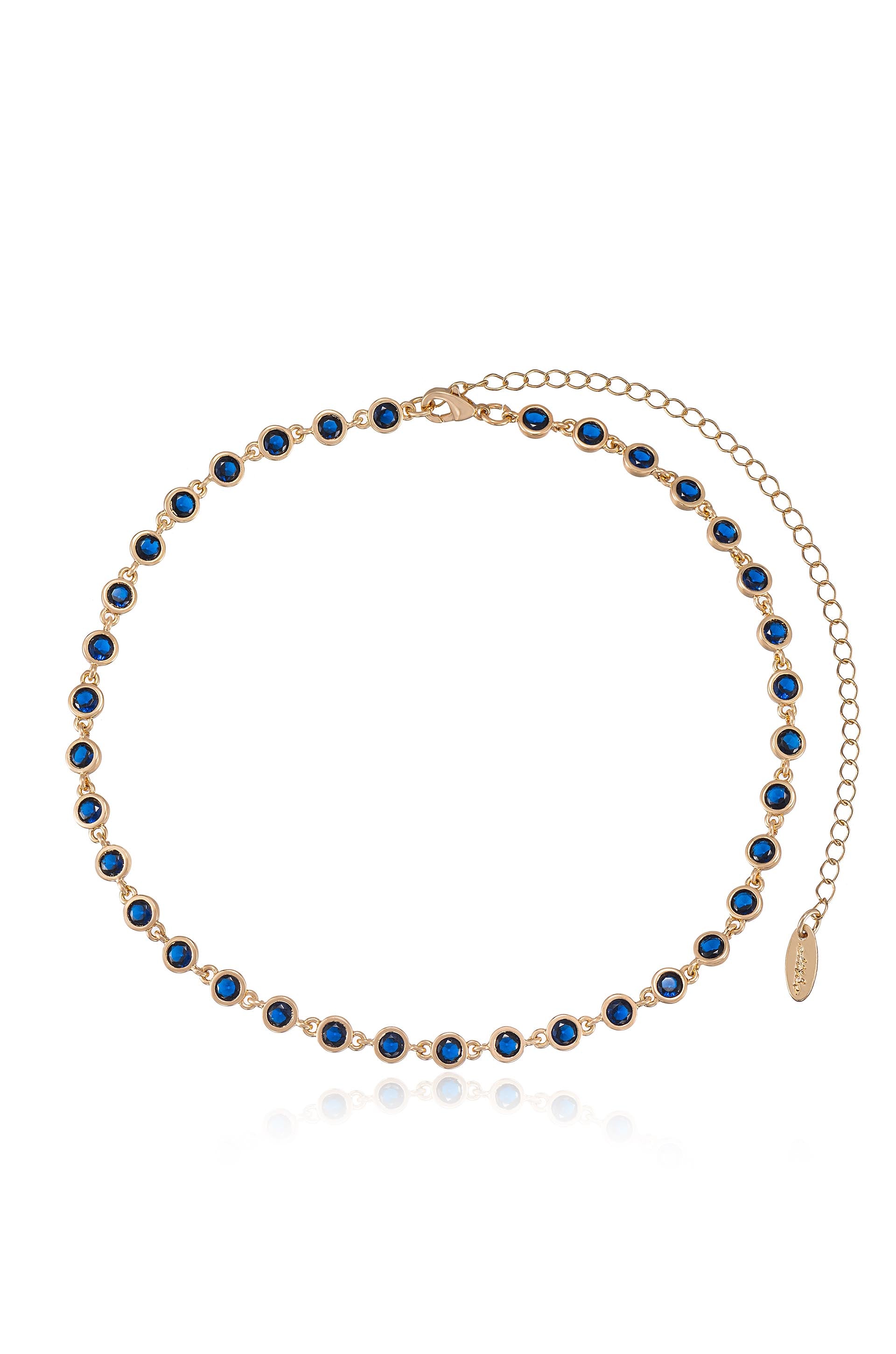 Crystal Disc and Link Necklace in sapphire