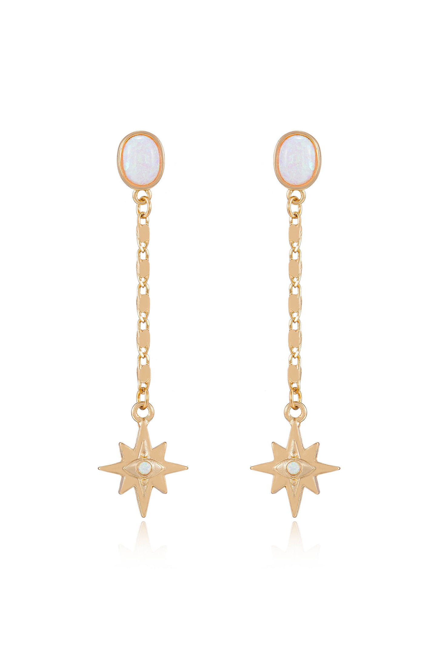 Celestial Opal 18k Gold Plated Star Drop Earrings
